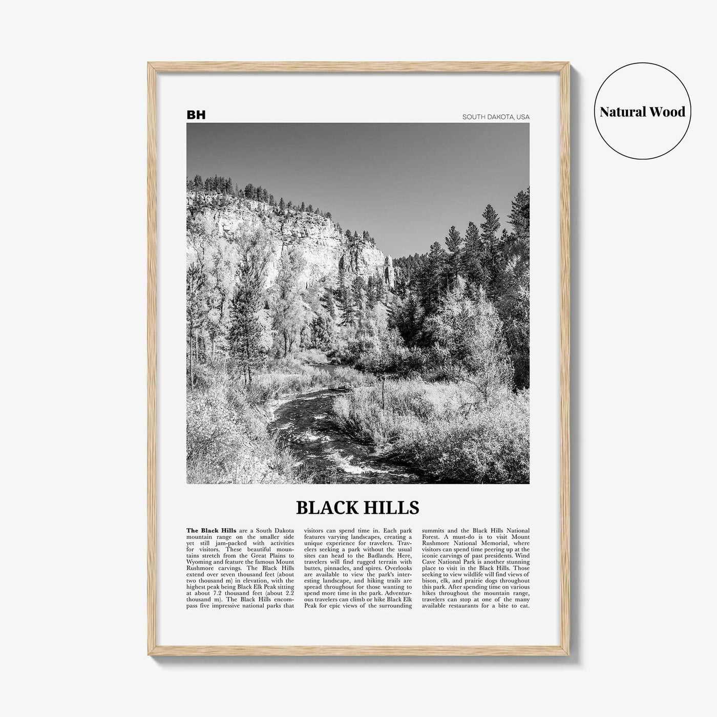 Black Hills Print Black and White, Black Hills Wall Art, Black Hills Poster, Black Hills Photo, Black Hills Map, South Dakota, USA