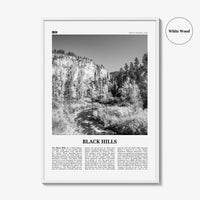 Black Hills Print Black and White, Black Hills Wall Art, Black Hills Poster, Black Hills Photo, Black Hills Map, South Dakota, USA