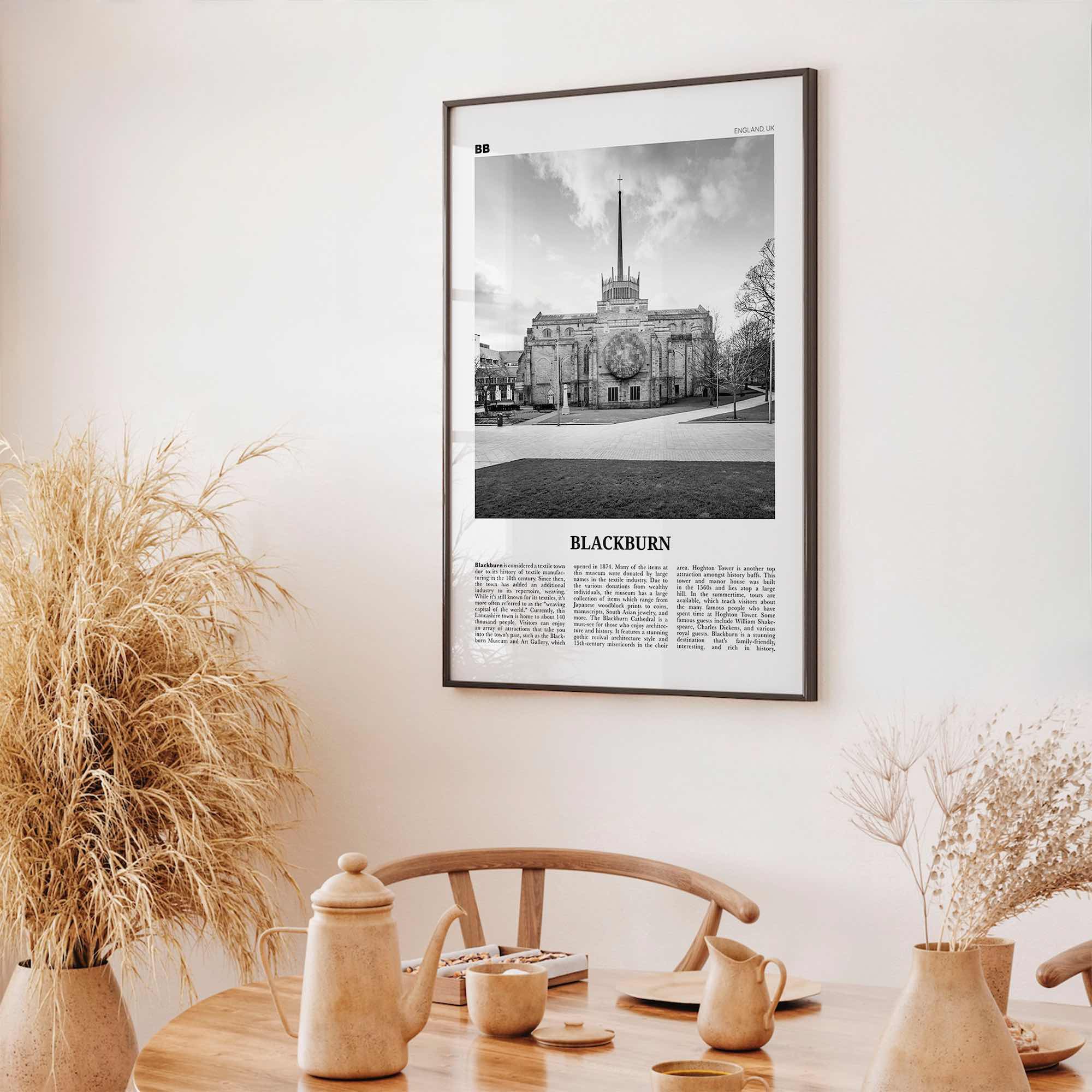 Blackburn Print Black and White, Blackburn Wall Art, Blackburn Poster, Blackburn Photo, Blackburn Wall Décor, Blackburn Map, England, Uk