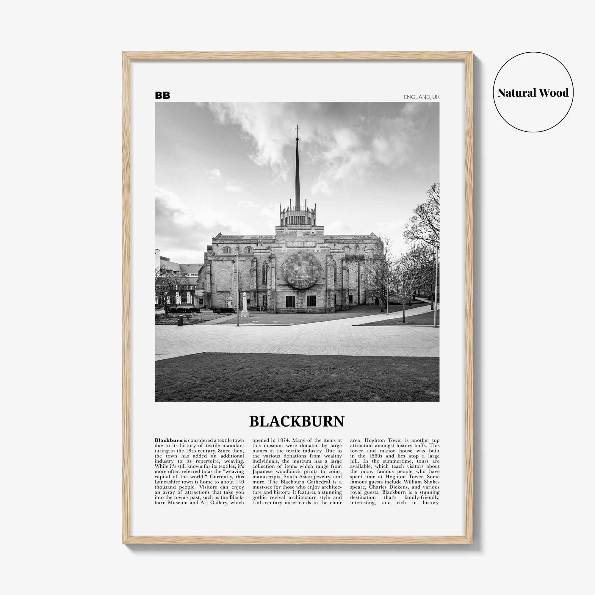 Blackburn Print Black and White, Blackburn Wall Art, Blackburn Poster, Blackburn Photo, Blackburn Wall Décor, Blackburn Map, England, Uk