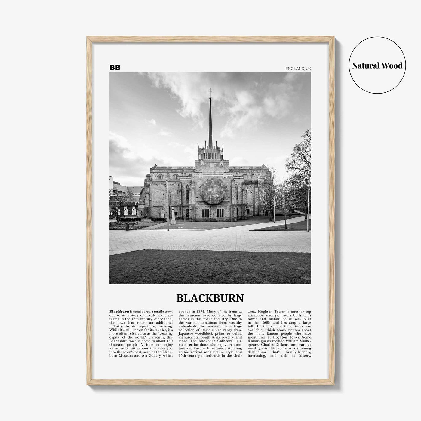 Blackburn Print Black and White, Blackburn Wall Art, Blackburn Poster, Blackburn Photo, Blackburn Wall Décor, Blackburn Map, England, Uk