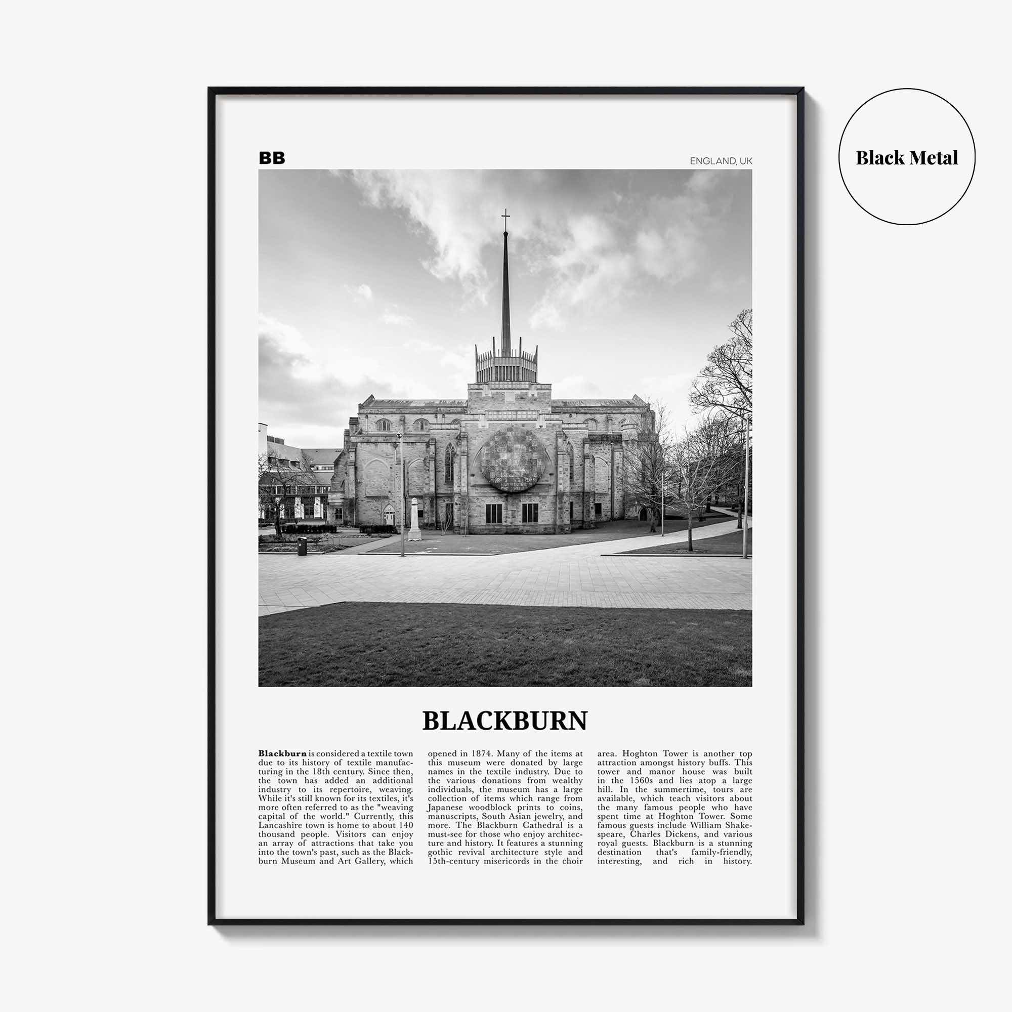 Blackburn Print Black and White, Blackburn Wall Art, Blackburn Poster, Blackburn Photo, Blackburn Wall Décor, Blackburn Map, England, Uk