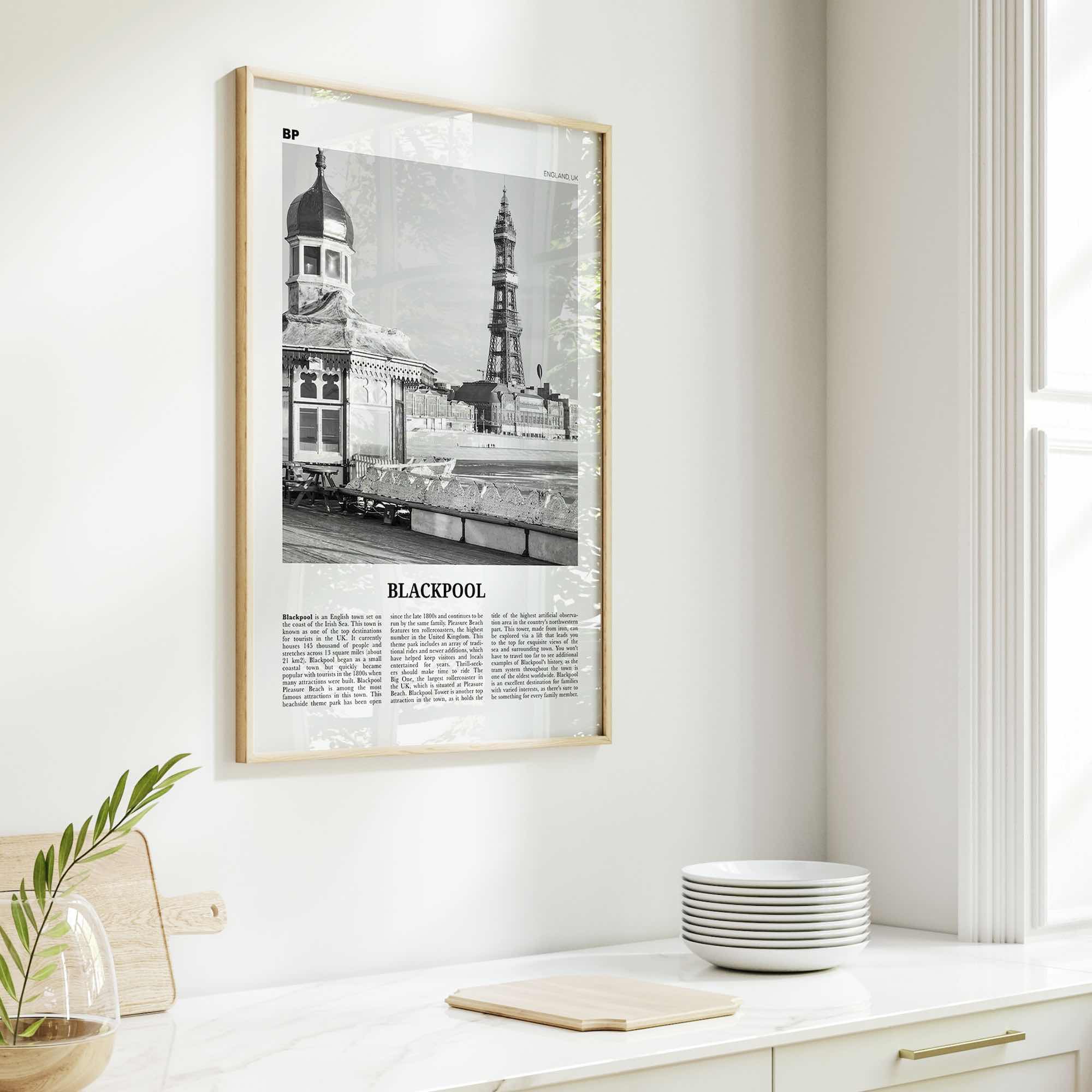 Blackpool Print Black and White, Blackpool Wall Art, Blackpool Poster, Blackpool Photo, Blackpool Wall Décor, Blackpool Map, England, Uk