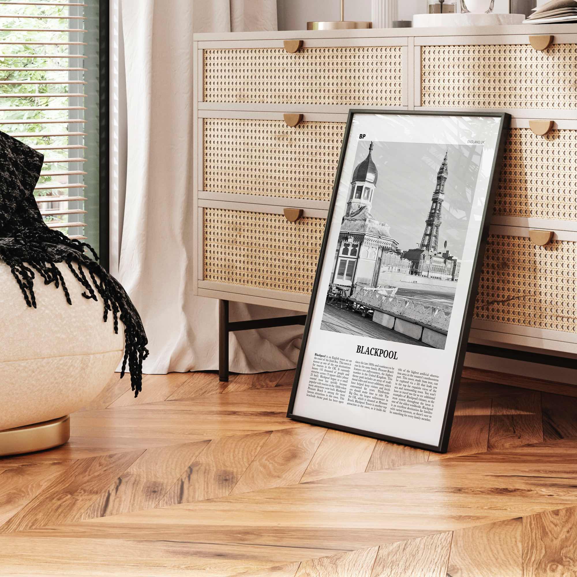 Blackpool Print Black and White, Blackpool Wall Art, Blackpool Poster, Blackpool Photo, Blackpool Wall Décor, Blackpool Map, England, Uk