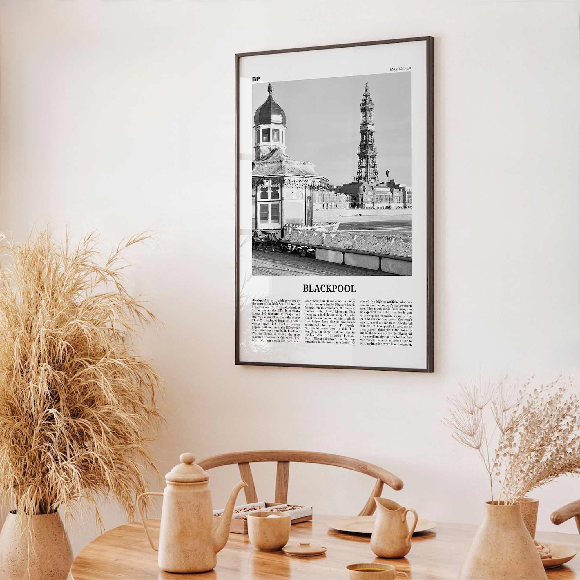 Blackpool Print Black and White, Blackpool Wall Art, Blackpool Poster, Blackpool Photo, Blackpool Wall Décor, Blackpool Map, England, Uk