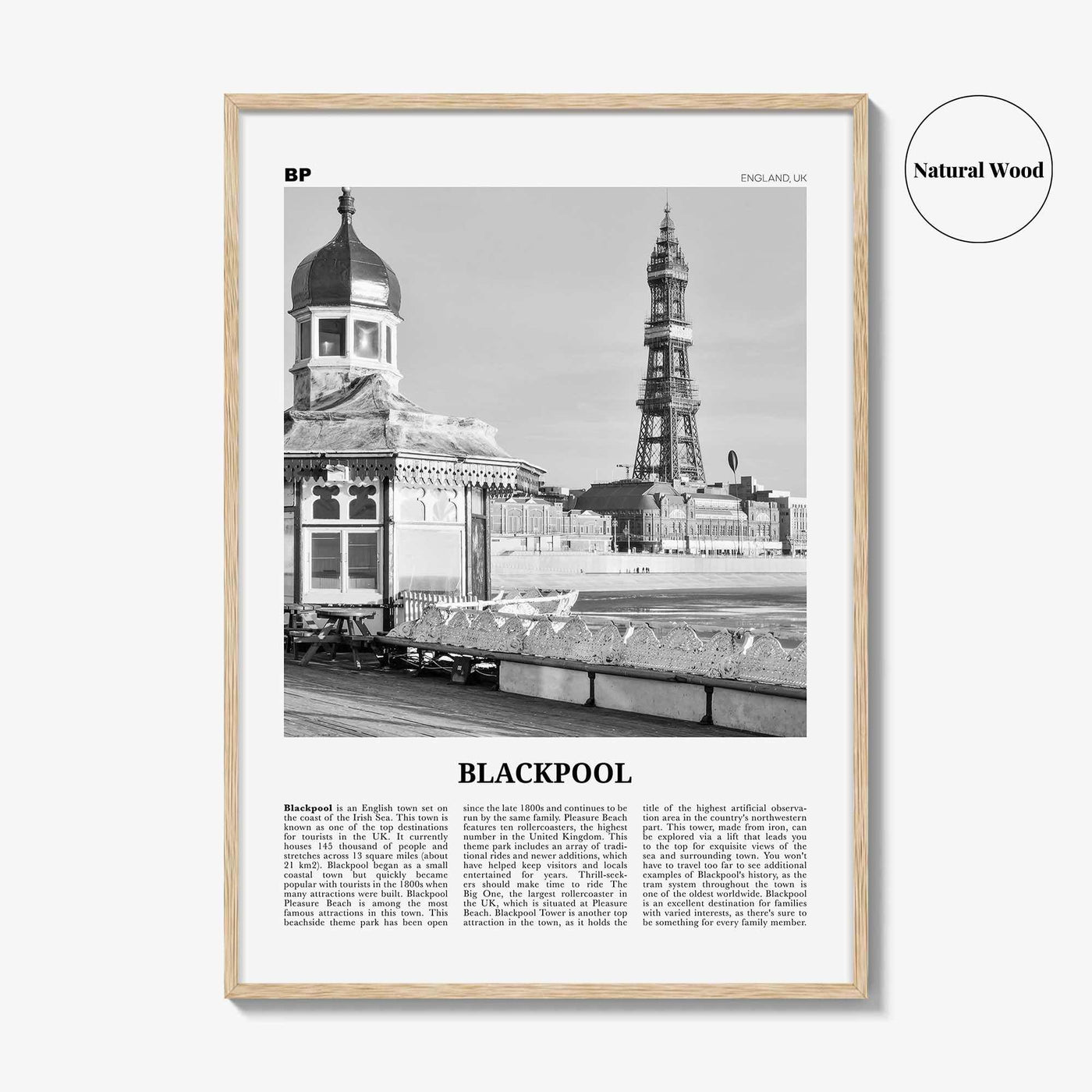 Blackpool Print Black and White, Blackpool Wall Art, Blackpool Poster, Blackpool Photo, Blackpool Wall Décor, Blackpool Map, England, Uk