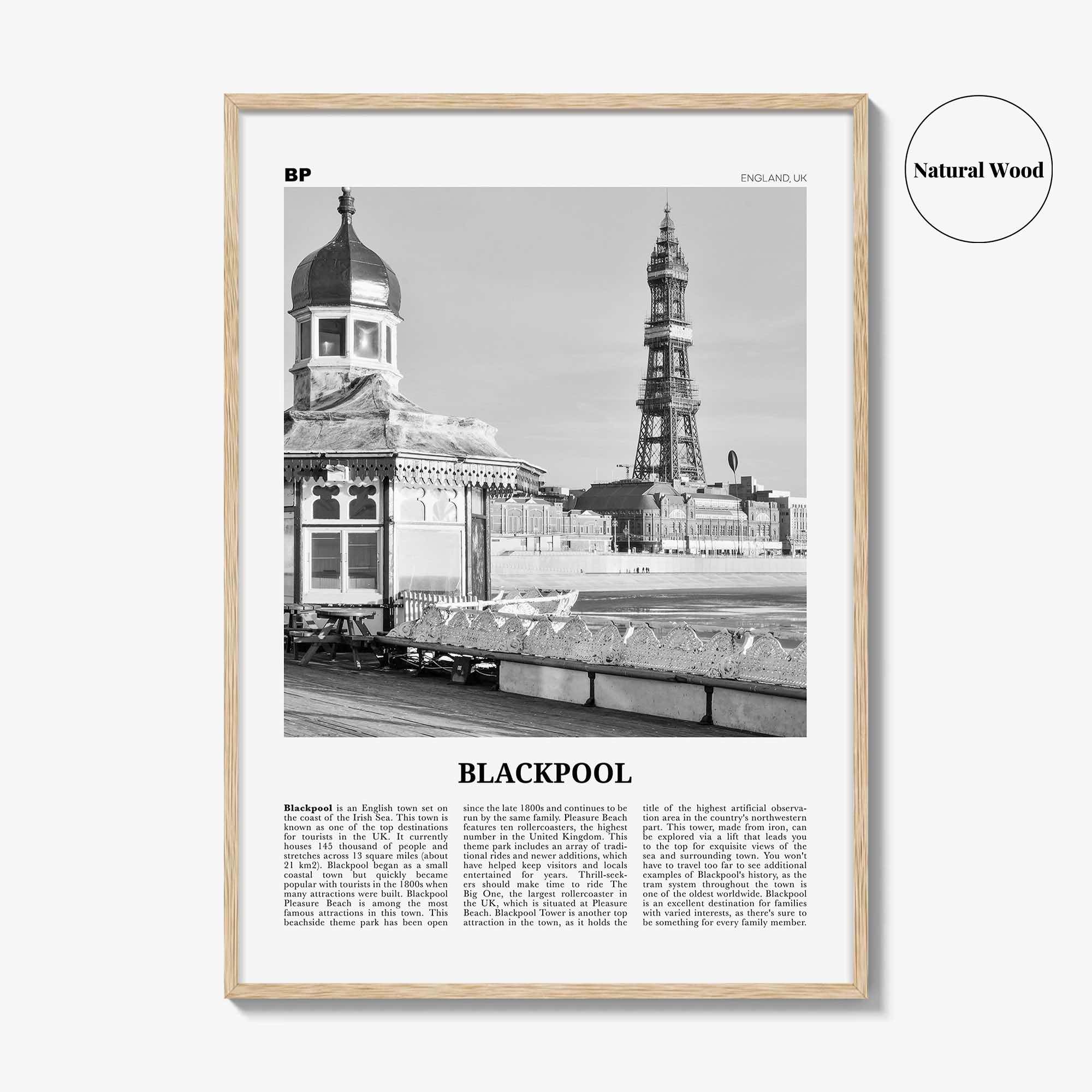 Blackpool Print Black and White, Blackpool Wall Art, Blackpool Poster, Blackpool Photo, Blackpool Wall Décor, Blackpool Map, England, Uk