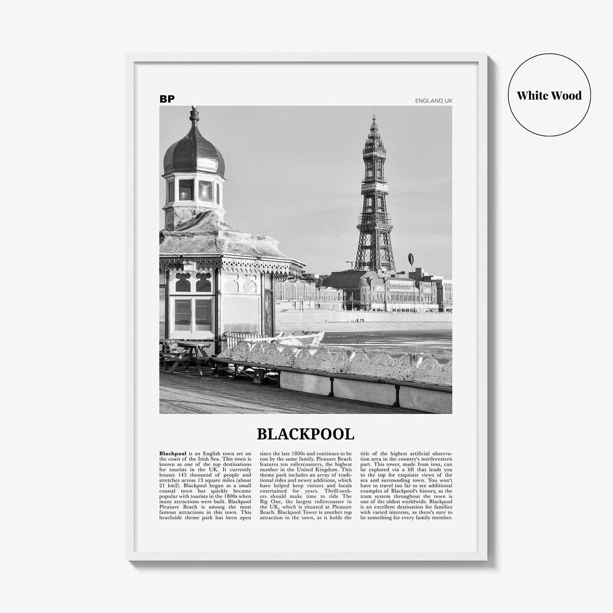 Blackpool Print Black and White, Blackpool Wall Art, Blackpool Poster, Blackpool Photo, Blackpool Wall Décor, Blackpool Map, England, Uk