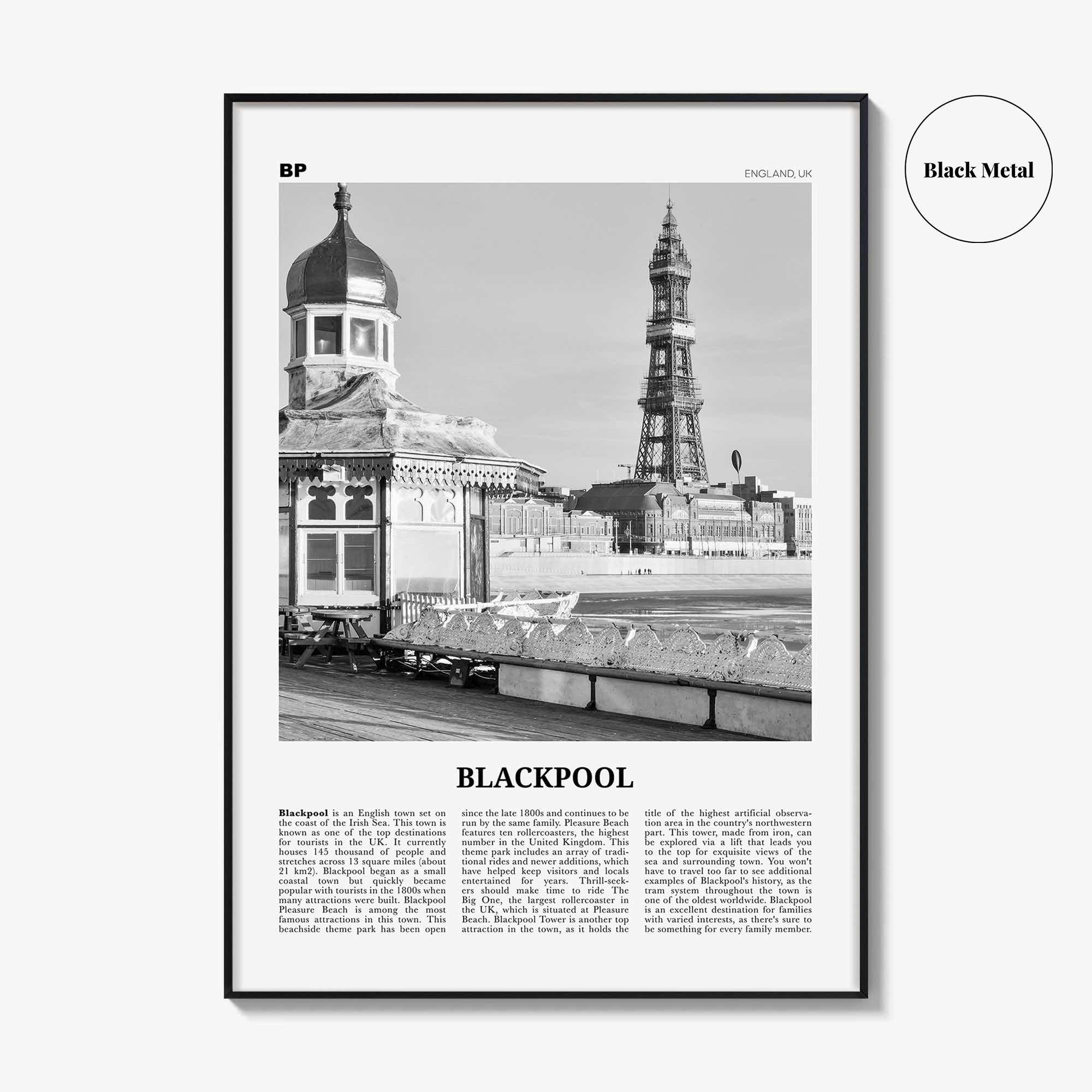 Blackpool Print Black and White, Blackpool Wall Art, Blackpool Poster, Blackpool Photo, Blackpool Wall Décor, Blackpool Map, England, Uk