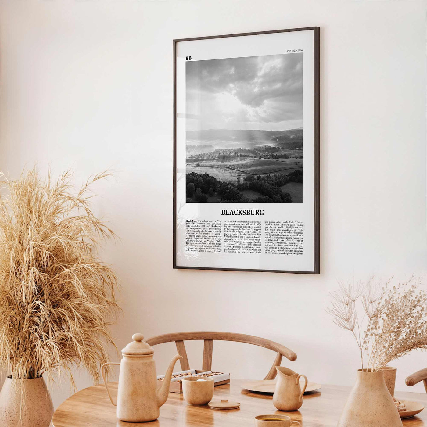 Blacksburg Print Black and White, Blacksburg Wall Art, Blacksburg Poster, Blacksburg Photo, Blacksburg Map, Virginia, USA, United States