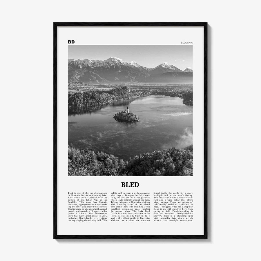 Bled Print Black and White, Bled Wall Art, Bled Poster, Bled Photo, Bled Wall Décor, Bled Map, Slovenia