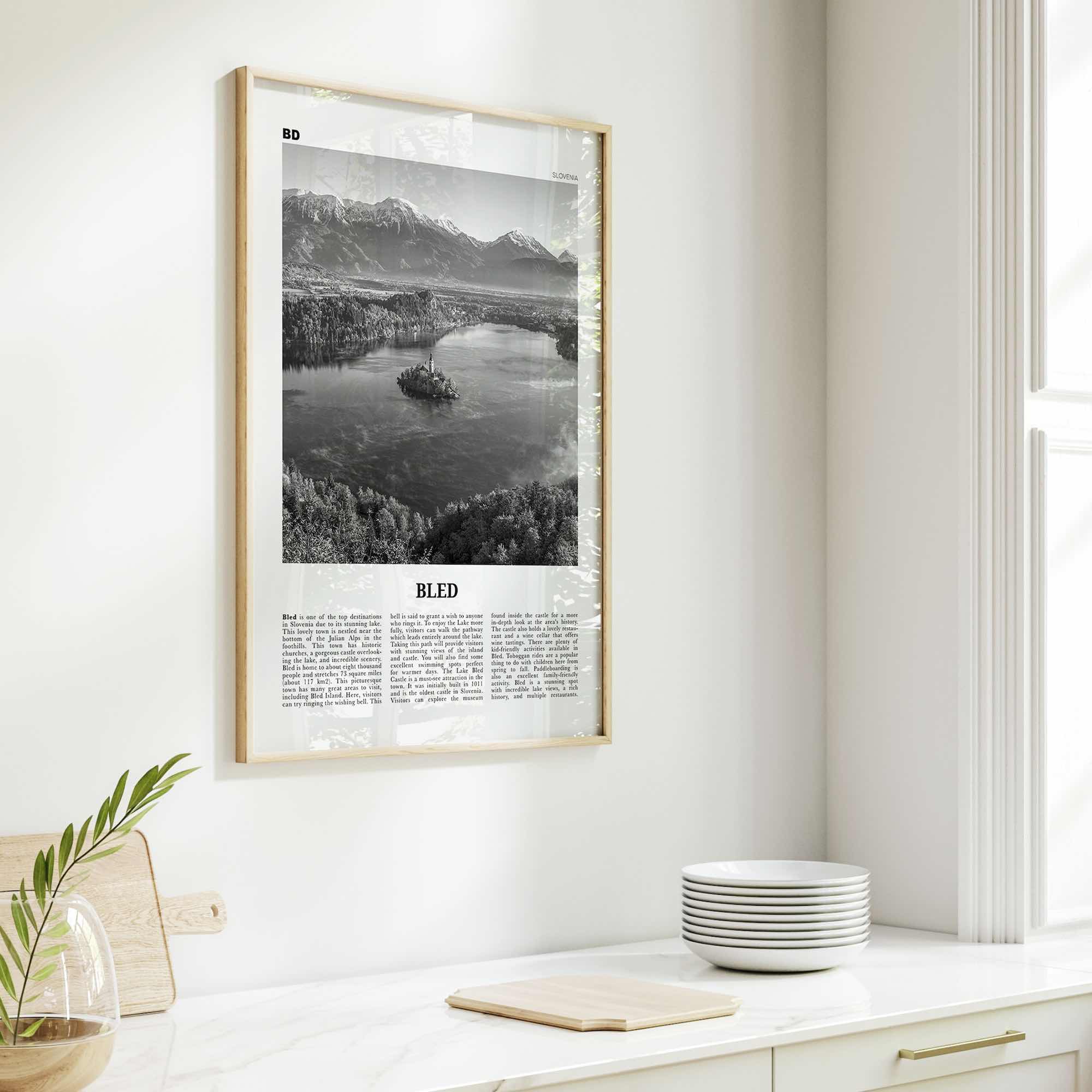 Bled Print Black and White, Bled Wall Art, Bled Poster, Bled Photo, Bled Wall Décor, Bled Map, Slovenia