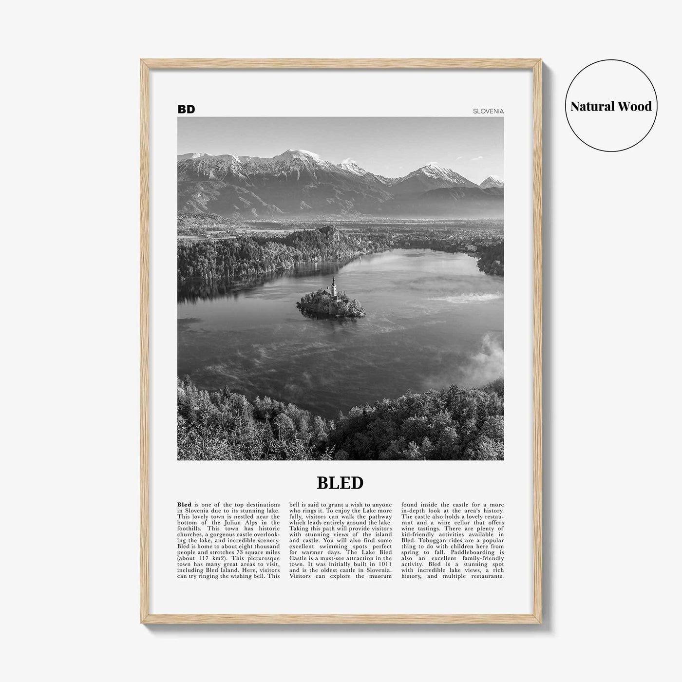 Bled Print Black and White, Bled Wall Art, Bled Poster, Bled Photo, Bled Wall Décor, Bled Map, Slovenia