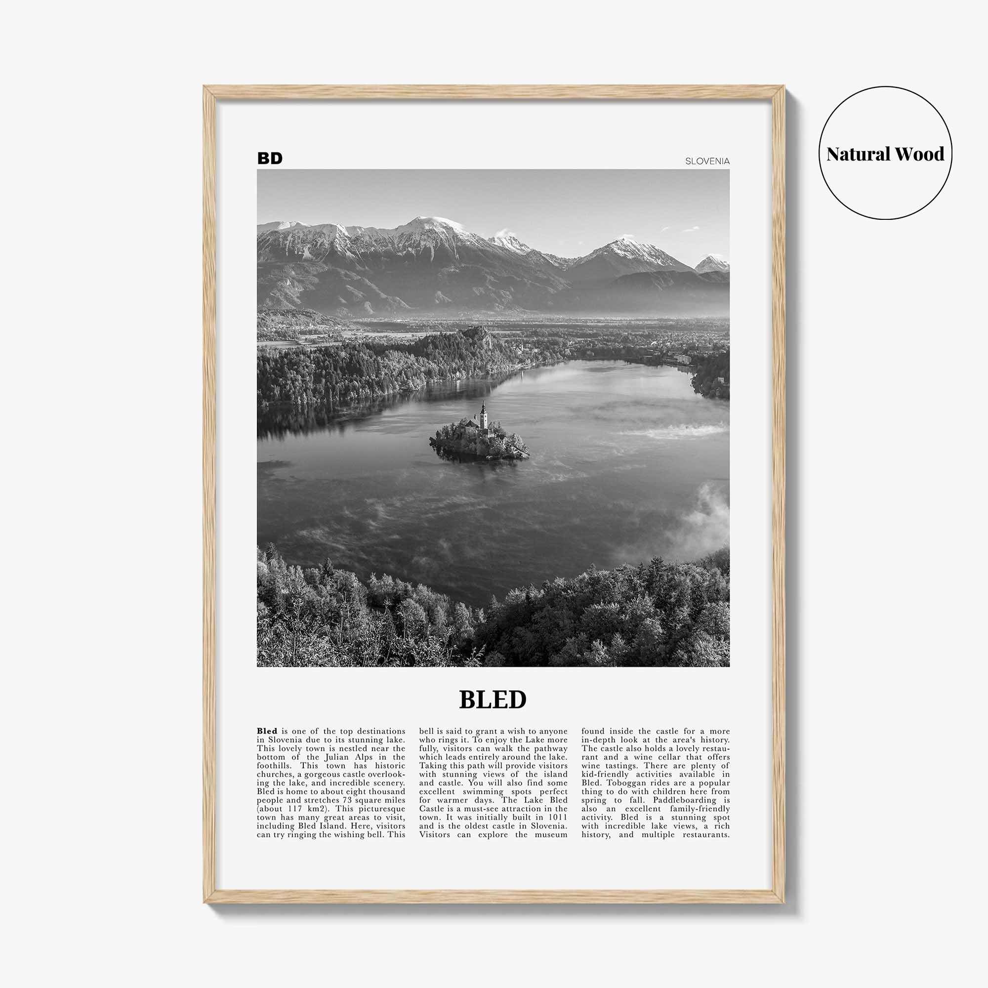 Bled Print Black and White, Bled Wall Art, Bled Poster, Bled Photo, Bled Wall Décor, Bled Map, Slovenia