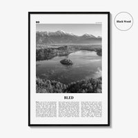 Bled Print Black and White, Bled Wall Art, Bled Poster, Bled Photo, Bled Wall Décor, Bled Map, Slovenia