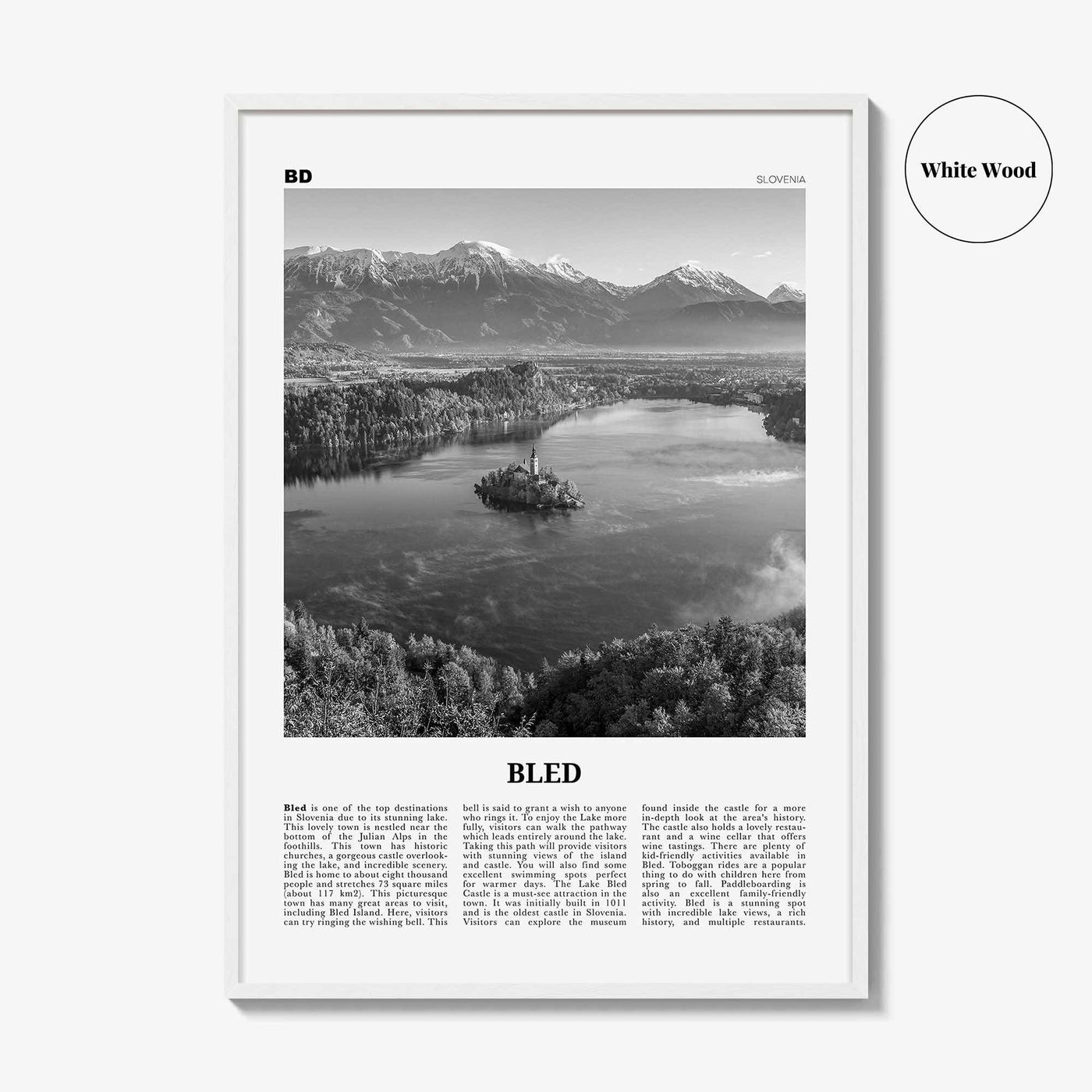 Bled Print Black and White, Bled Wall Art, Bled Poster, Bled Photo, Bled Wall Décor, Bled Map, Slovenia