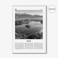 Bled Print Black and White, Bled Wall Art, Bled Poster, Bled Photo, Bled Wall Décor, Bled Map, Slovenia