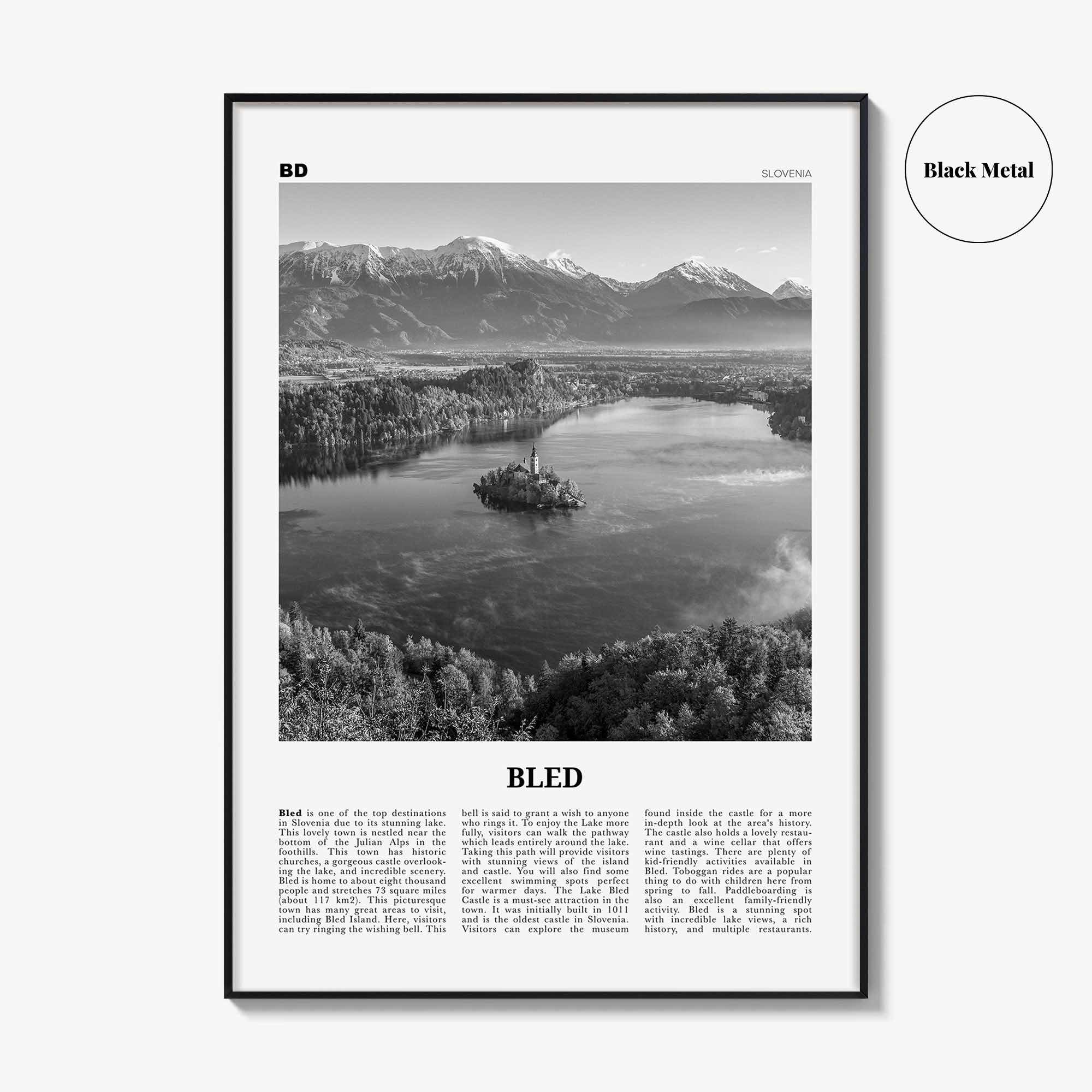 Bled Print Black and White, Bled Wall Art, Bled Poster, Bled Photo, Bled Wall Décor, Bled Map, Slovenia