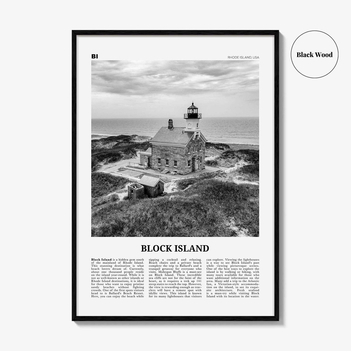 Block Island Print Black and White, Block Island Wall Art, Block Island Poster, Block Island Photo, Block Island Décor, Rhode Island, USA