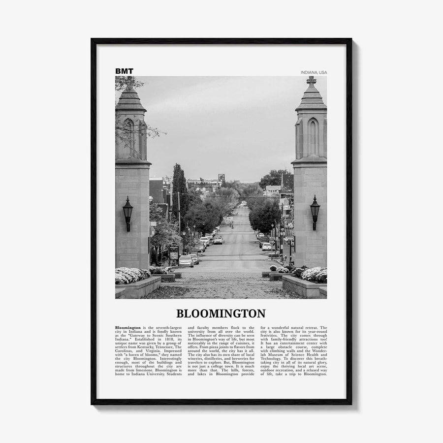 Bloomington Print Black and White, Bloomington Wall Art, Bloomington Poster, Bloomington Photo, Bloomington Wall Décor, Indiana, USA