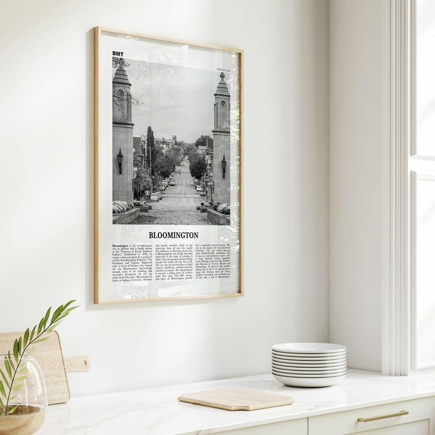 Bloomington Print Black and White, Bloomington Wall Art, Bloomington Poster, Bloomington Photo, Bloomington Wall Décor, Indiana, USA