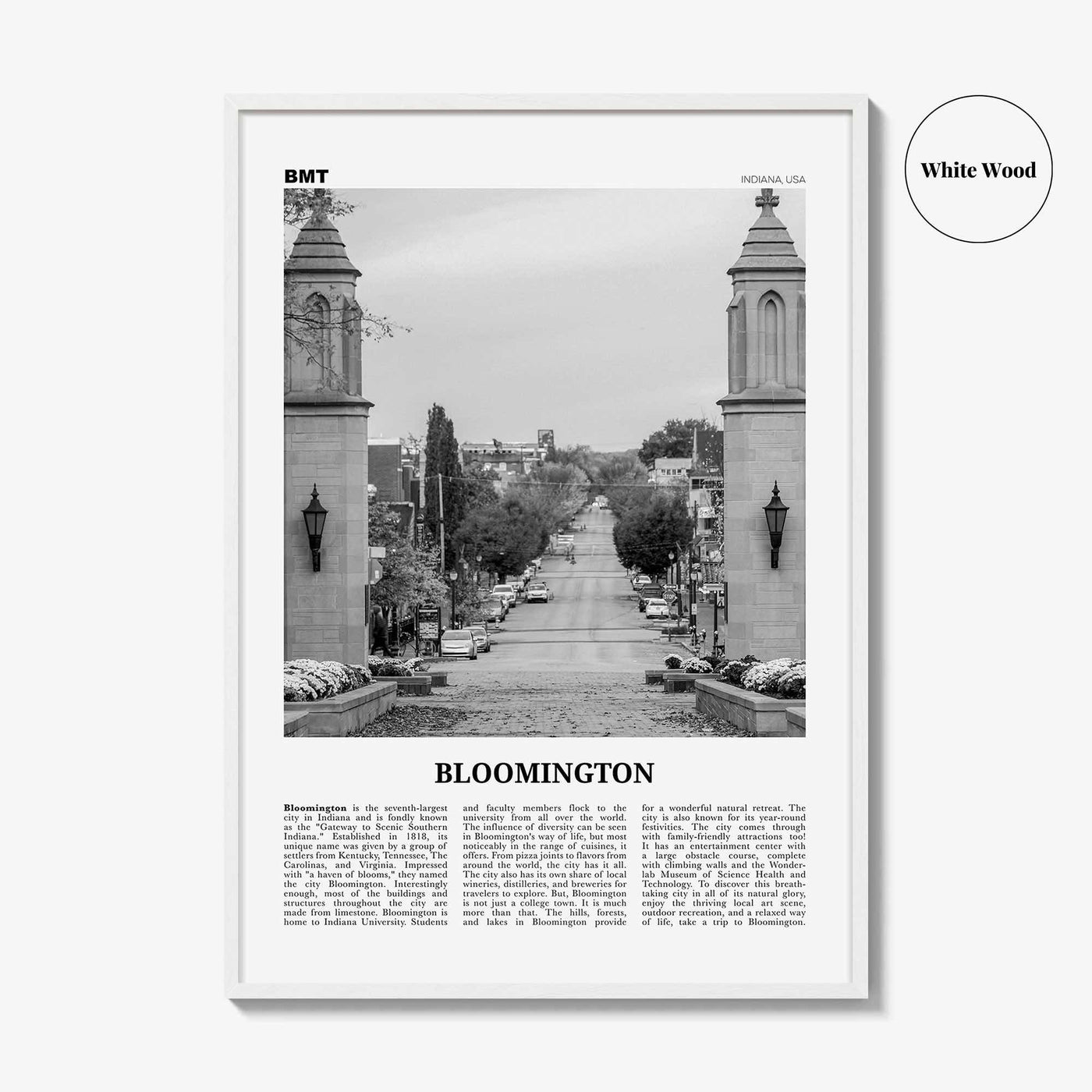 Bloomington Print Black and White, Bloomington Wall Art, Bloomington Poster, Bloomington Photo, Bloomington Wall Décor, Indiana, USA