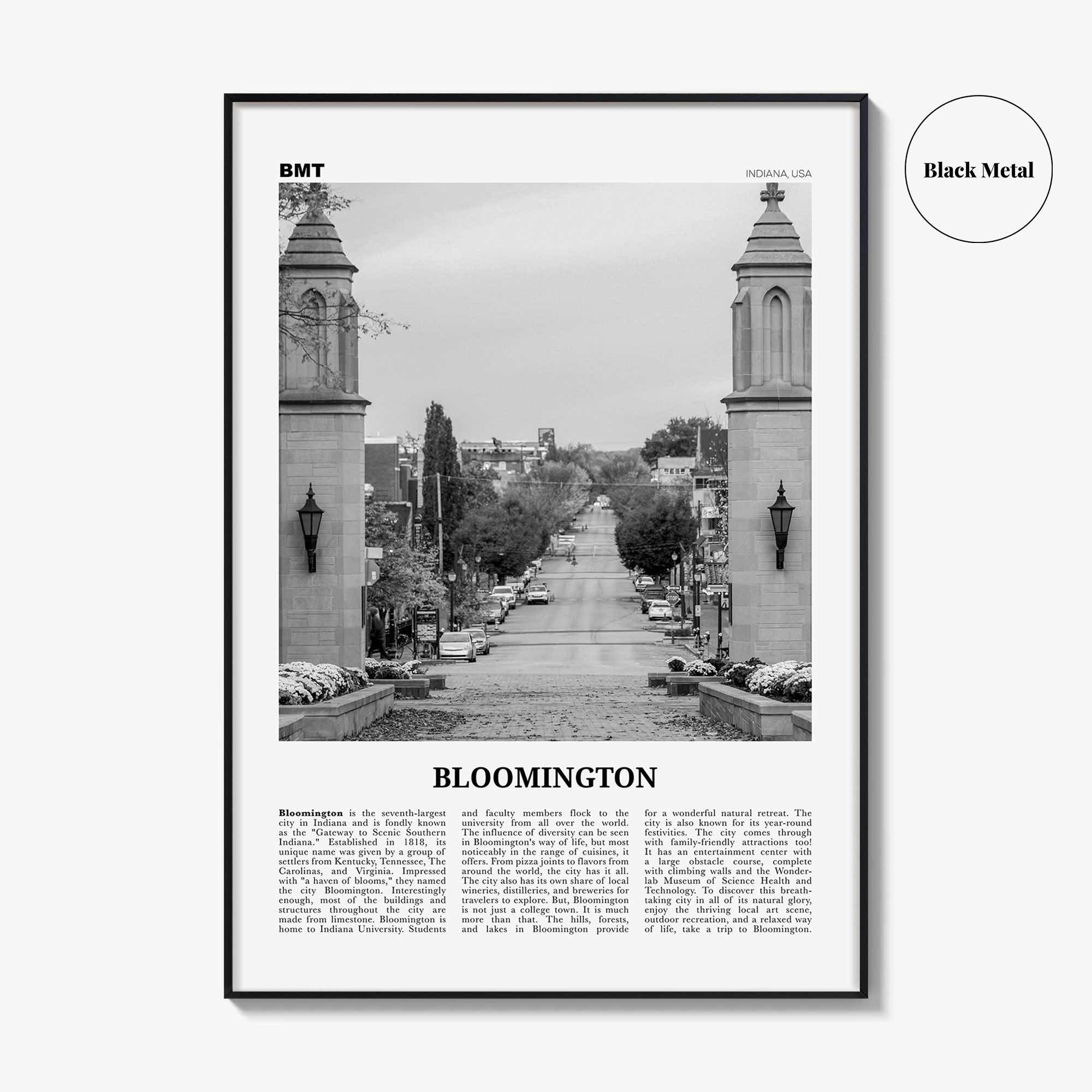 Bloomington Print Black and White, Bloomington Wall Art, Bloomington Poster, Bloomington Photo, Bloomington Wall Décor, Indiana, USA