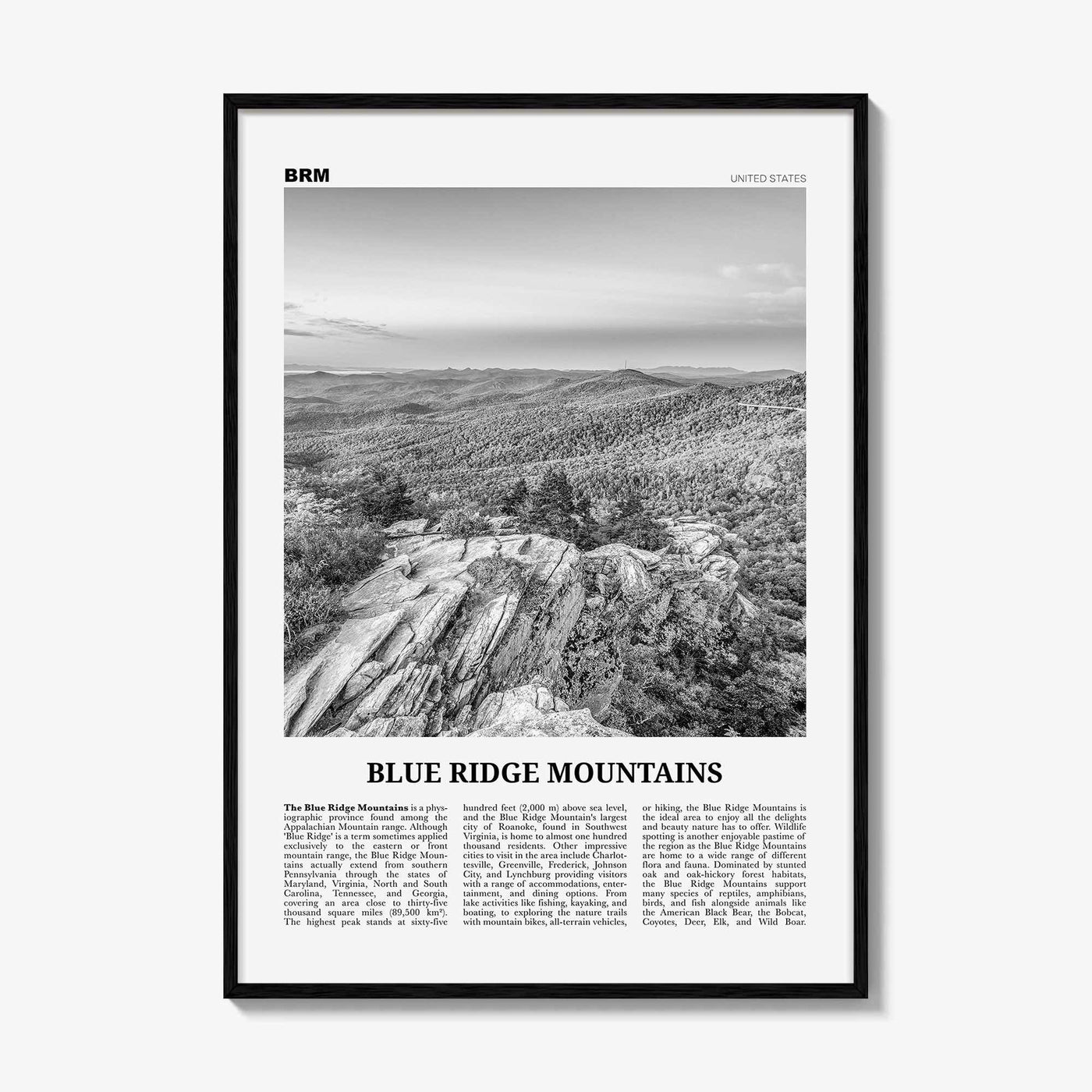Blue Ridge Mountains Print Black and White, Blue Ridge Mountains Wall Art, Blue Ridge Mountains Poster, Blue Ridge Mountains Photo
