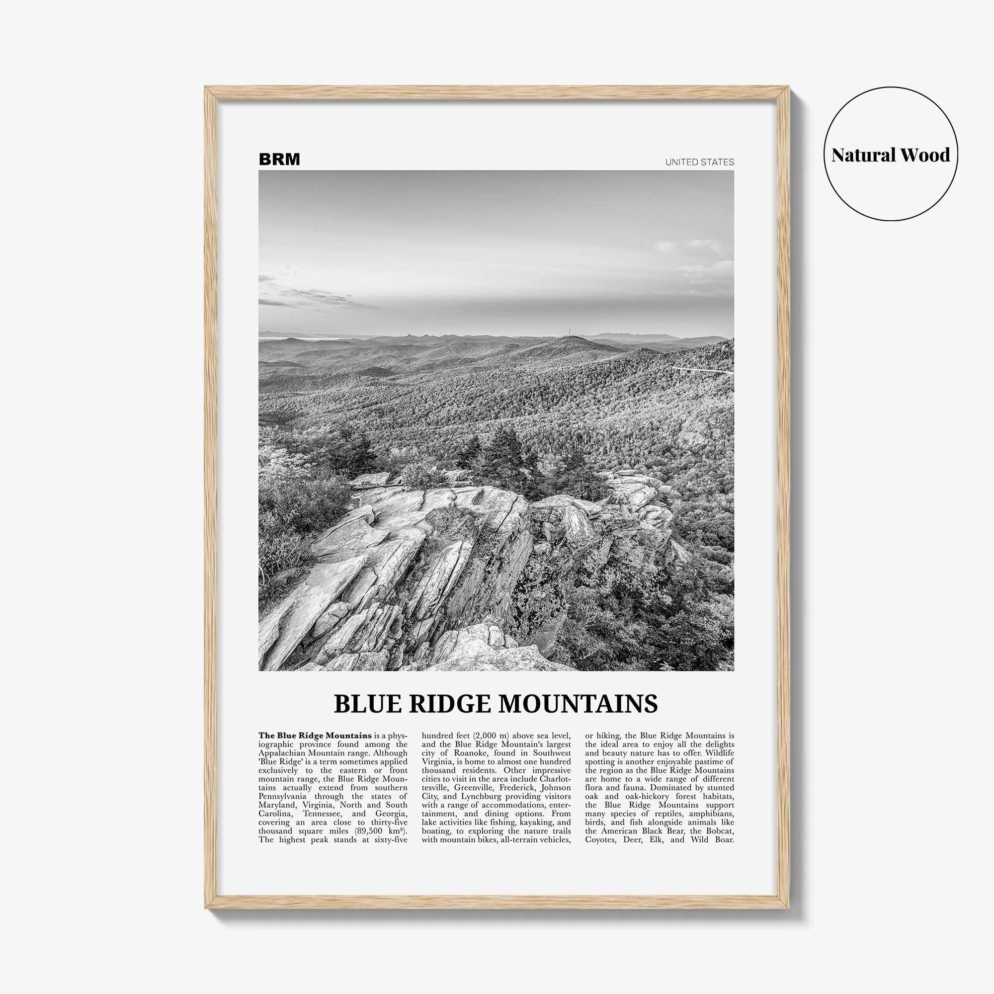 Blue Ridge Mountains Print Black and White, Blue Ridge Mountains Wall Art, Blue Ridge Mountains Poster, Blue Ridge Mountains Photo