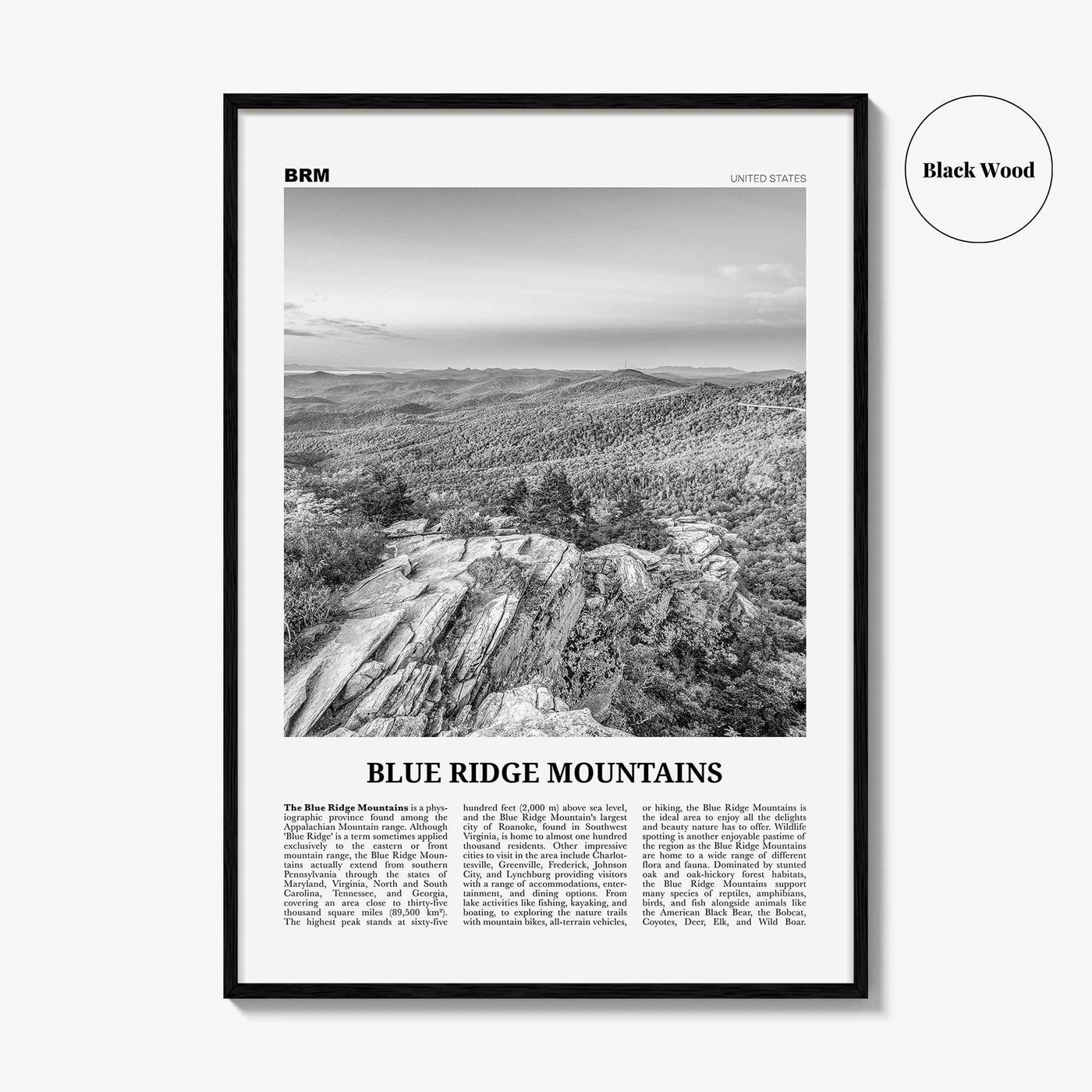 Blue Ridge Mountains Print Black and White, Blue Ridge Mountains Wall Art, Blue Ridge Mountains Poster, Blue Ridge Mountains Photo