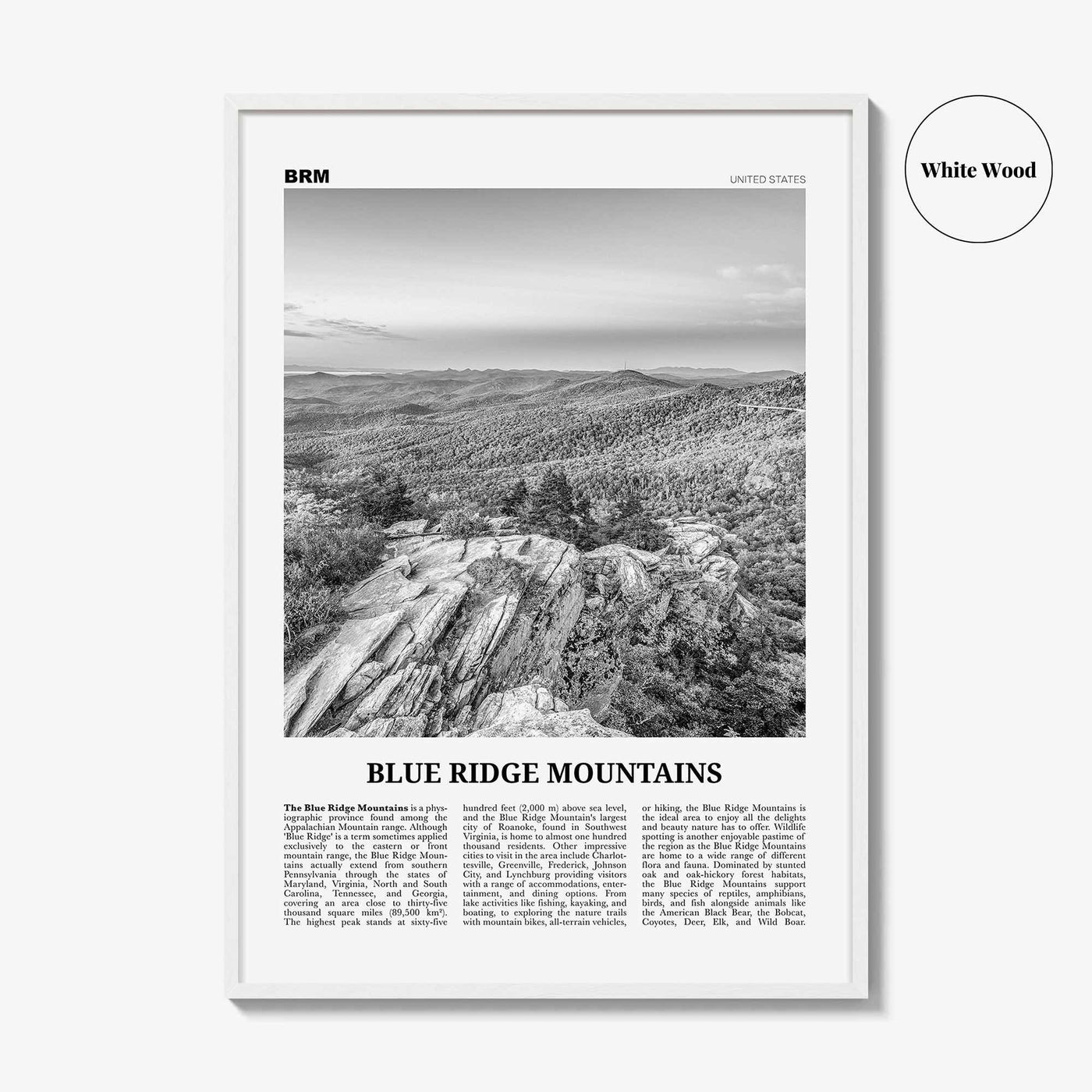 Blue Ridge Mountains Print Black and White, Blue Ridge Mountains Wall Art, Blue Ridge Mountains Poster, Blue Ridge Mountains Photo