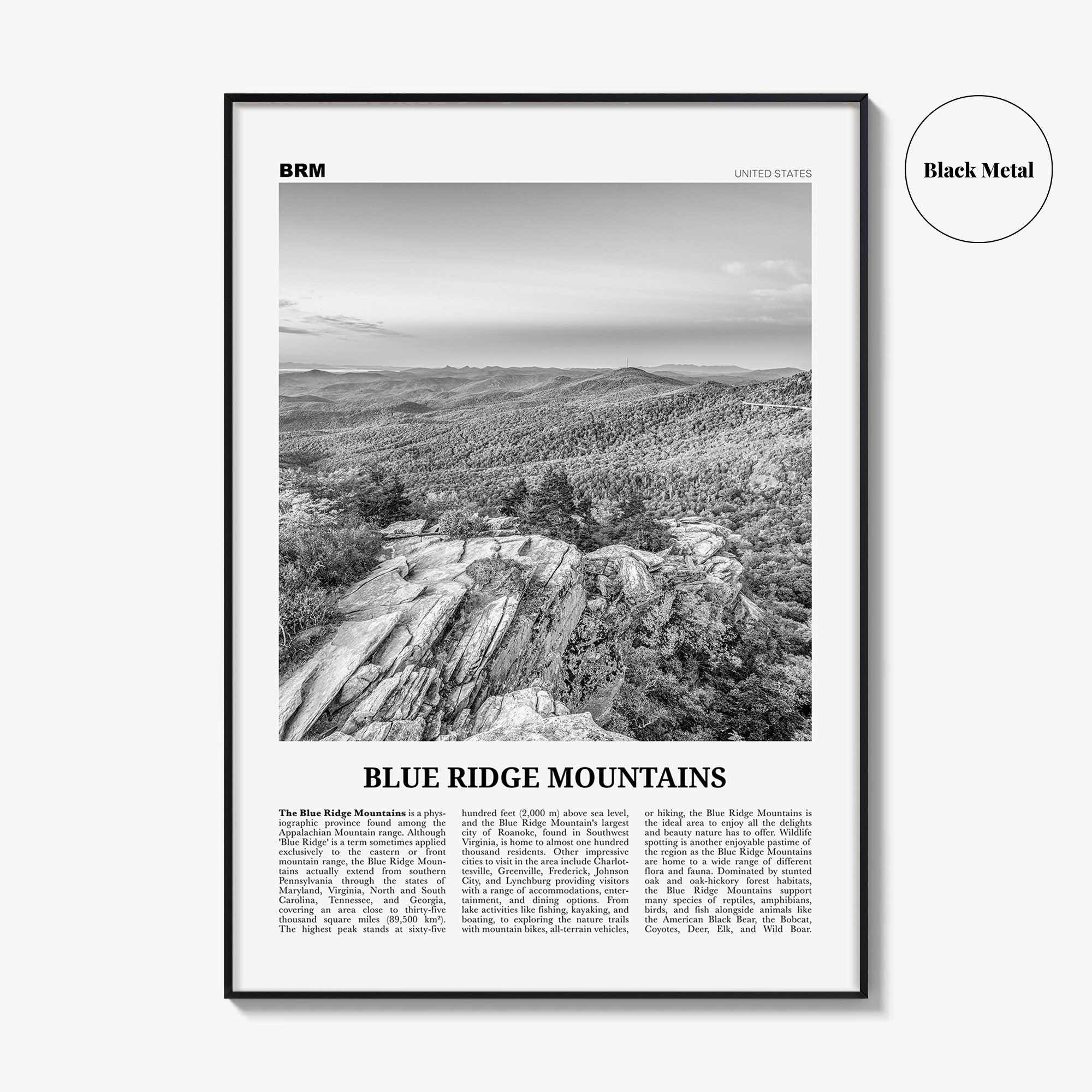 Blue Ridge Mountains Print Black and White, Blue Ridge Mountains Wall Art, Blue Ridge Mountains Poster, Blue Ridge Mountains Photo