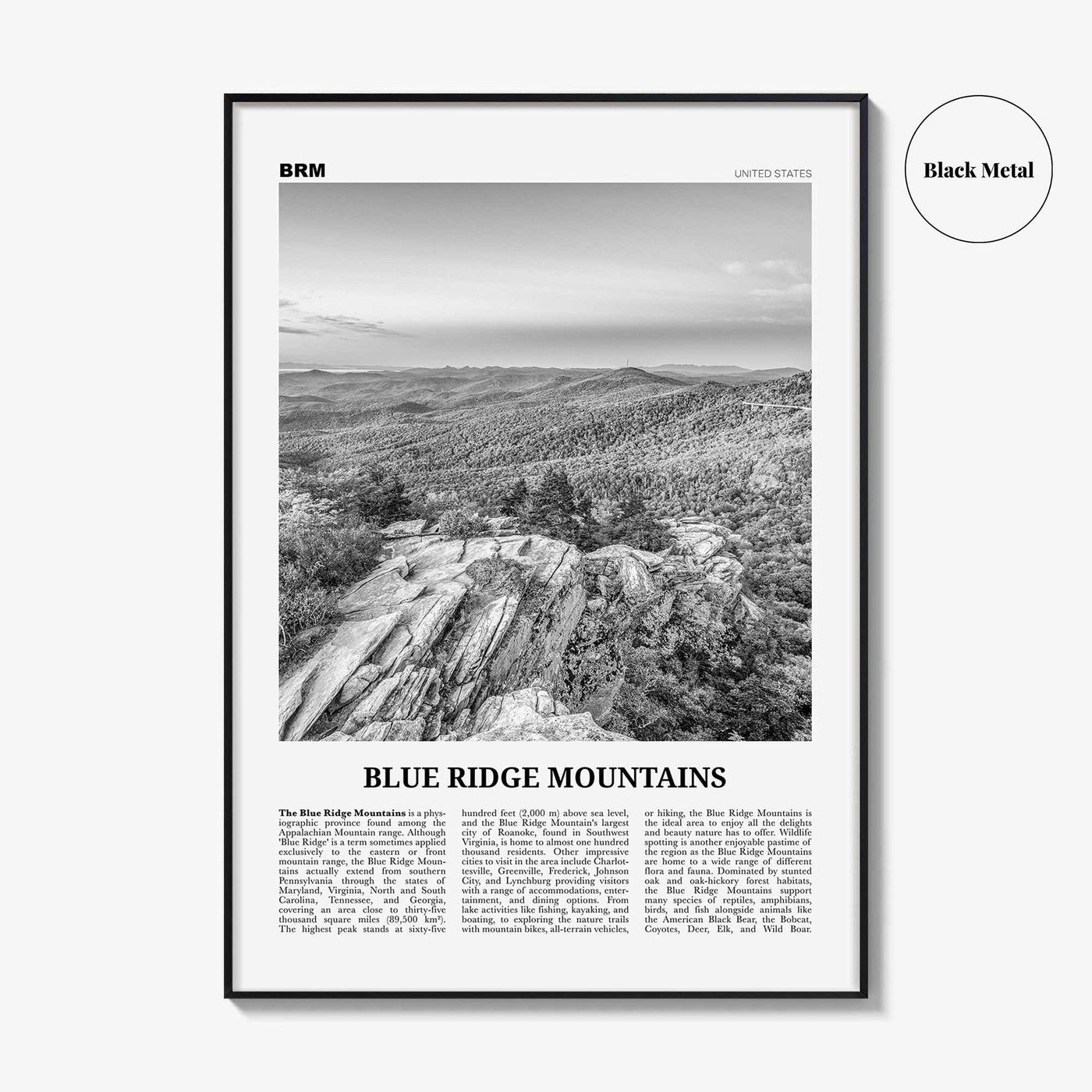 Blue Ridge Mountains Print Black and White, Blue Ridge Mountains Wall Art, Blue Ridge Mountains Poster, Blue Ridge Mountains Photo
