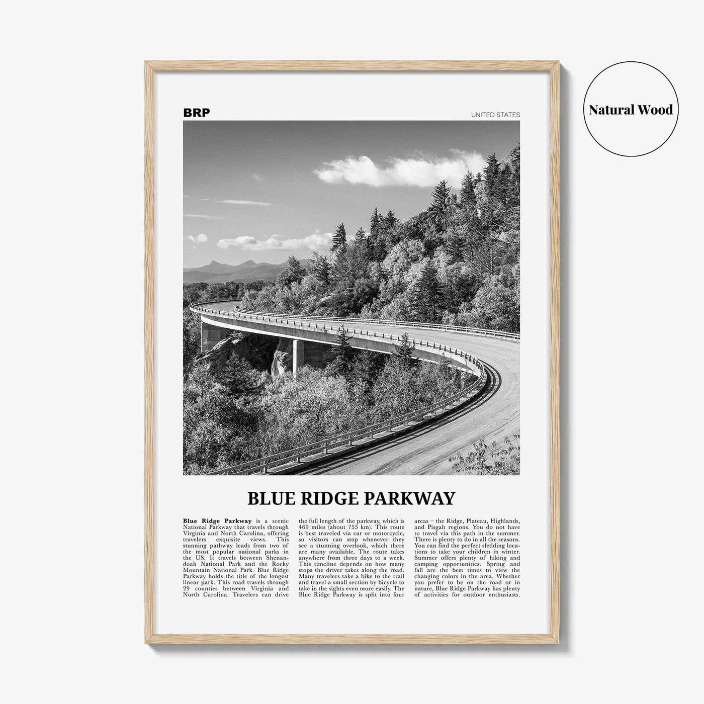Blue Ridge Parkway Print Black and White, Blue Ridge Parkway Wall Art, Blue Ridge Parkway Poster, Blue Ridge Parkway Photo, United States