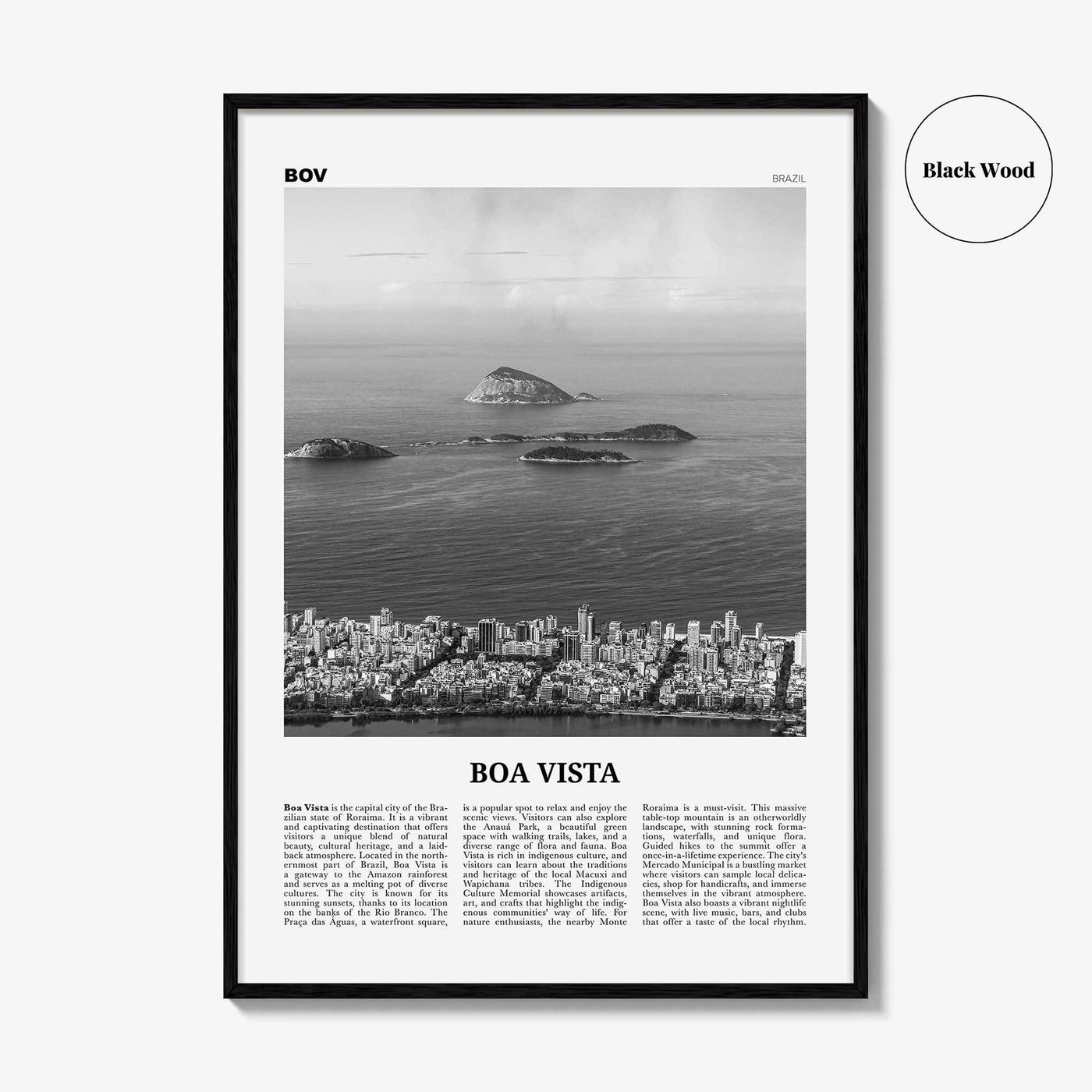 Boa Vista Print Black and White, Boa Vista Wall Art, Boa Vista Poster, Boa Vista Photo, Boa Vista Wall Décor, Boa Vista Map, Brazil