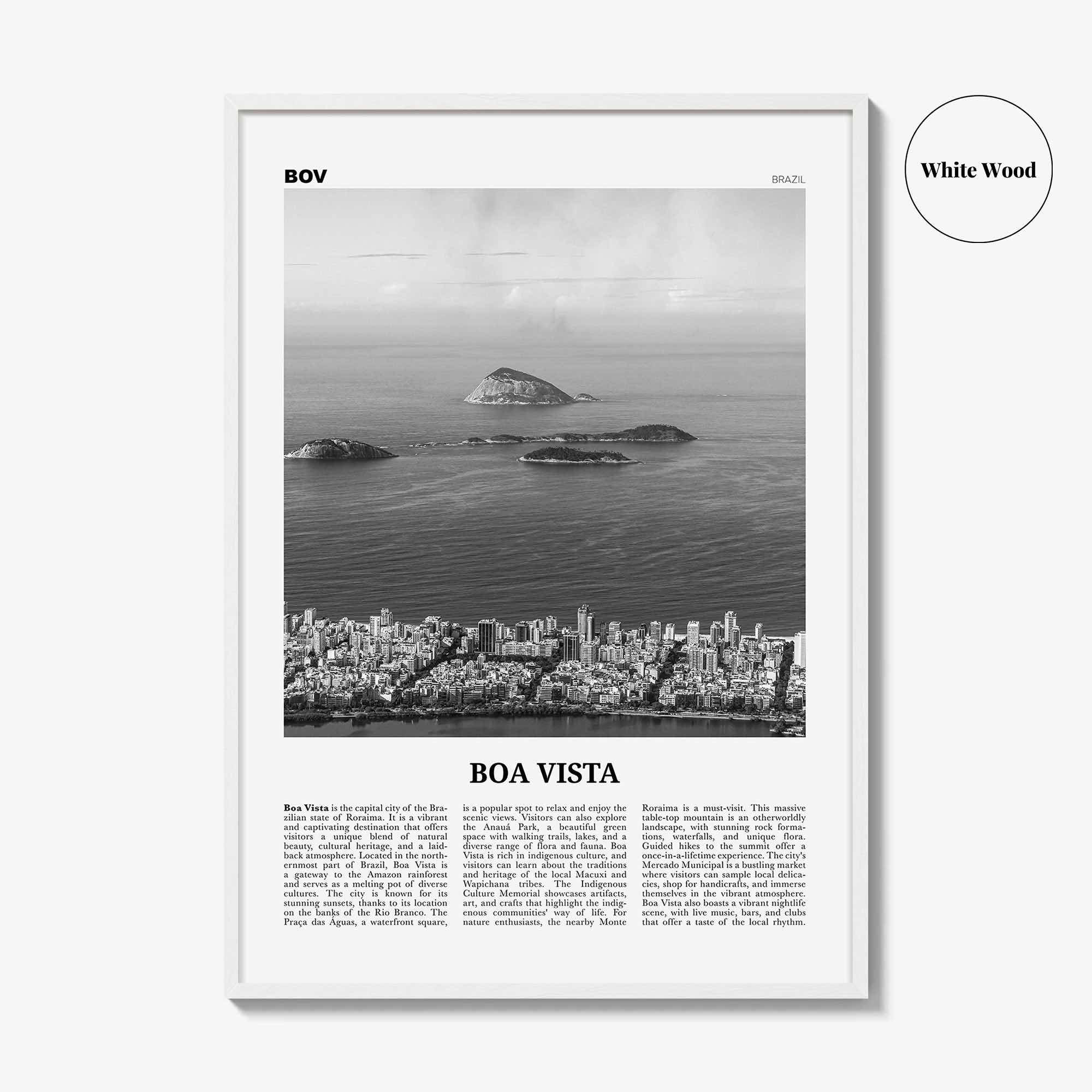 Boa Vista Print Black and White, Boa Vista Wall Art, Boa Vista Poster, Boa Vista Photo, Boa Vista Wall Décor, Boa Vista Map, Brazil