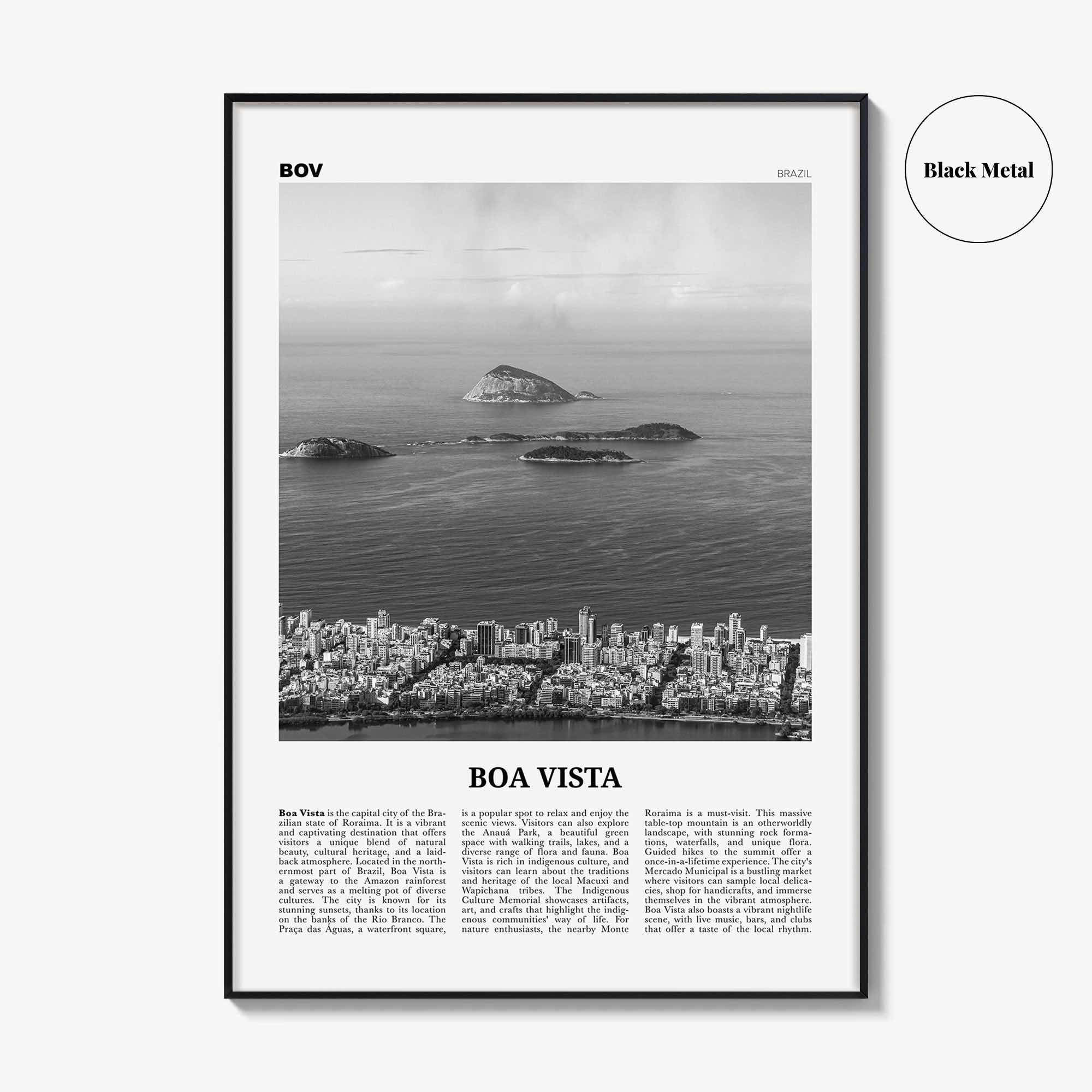 Boa Vista Print Black and White, Boa Vista Wall Art, Boa Vista Poster, Boa Vista Photo, Boa Vista Wall Décor, Boa Vista Map, Brazil