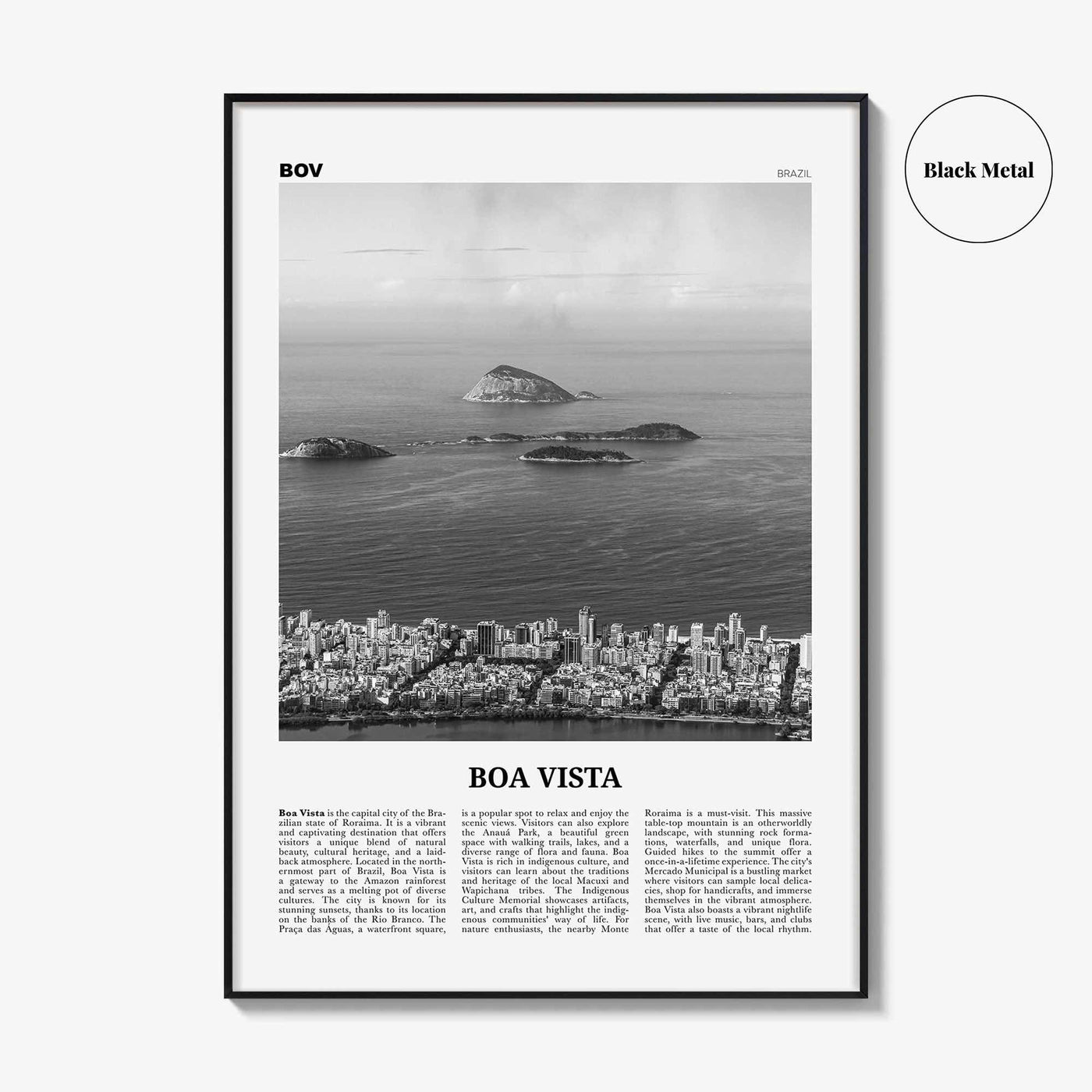 Boa Vista Print Black and White, Boa Vista Wall Art, Boa Vista Poster, Boa Vista Photo, Boa Vista Wall Décor, Boa Vista Map, Brazil