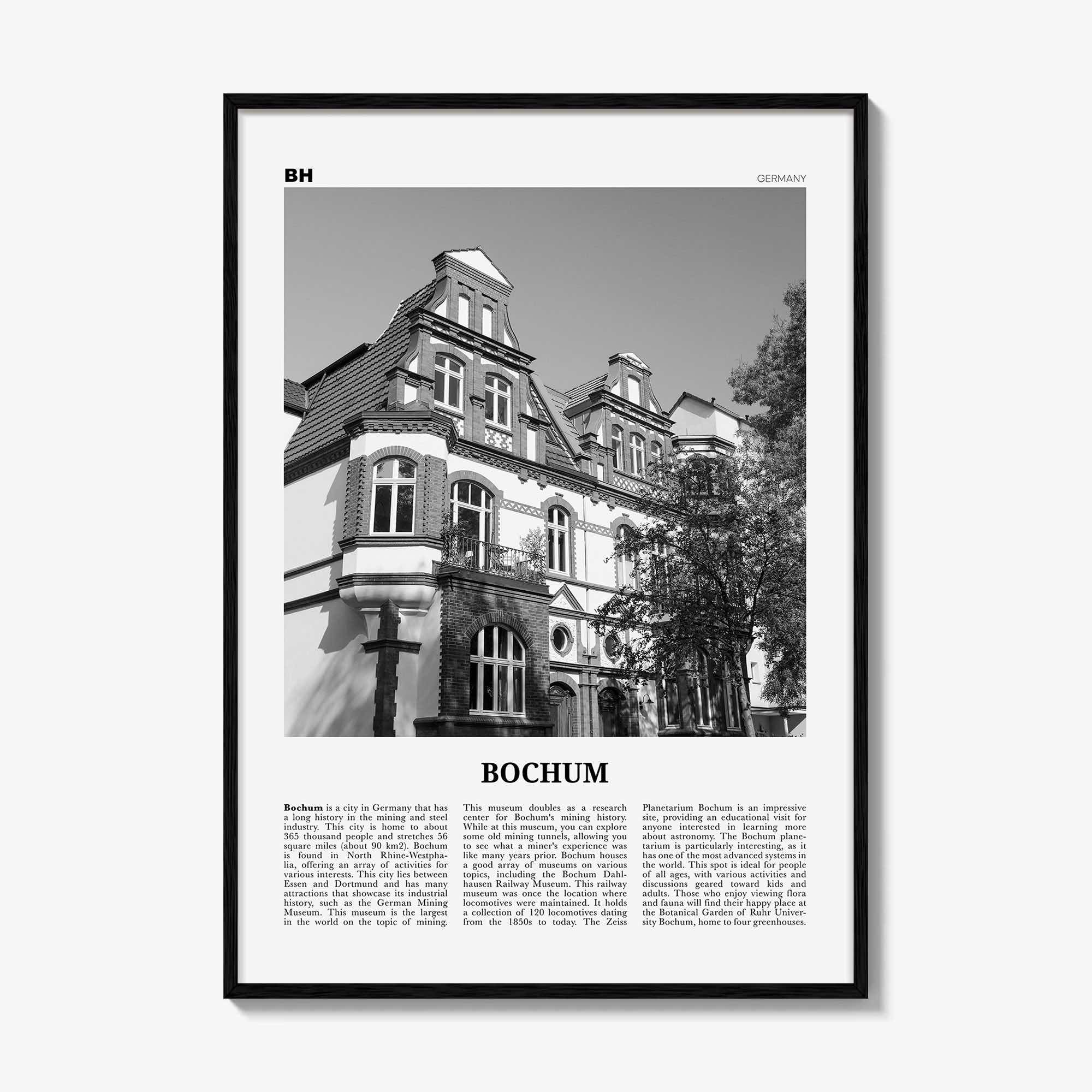 Bochum Print Black and White, Bochum Wall Art, Bochum Poster, Bochum Photo, Bochum Wall Décor, Bochum Map, Germany