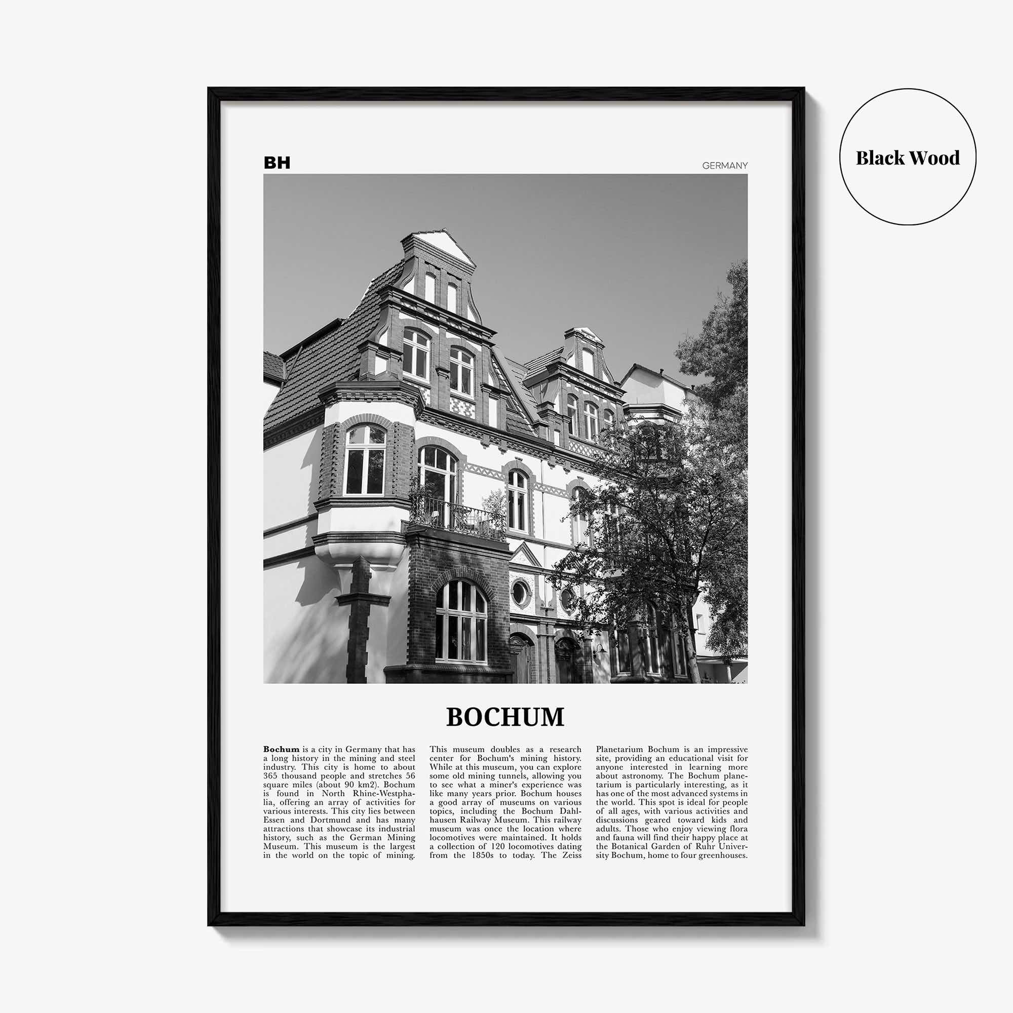 Bochum Print Black and White, Bochum Wall Art, Bochum Poster, Bochum Photo, Bochum Wall Décor, Bochum Map, Germany