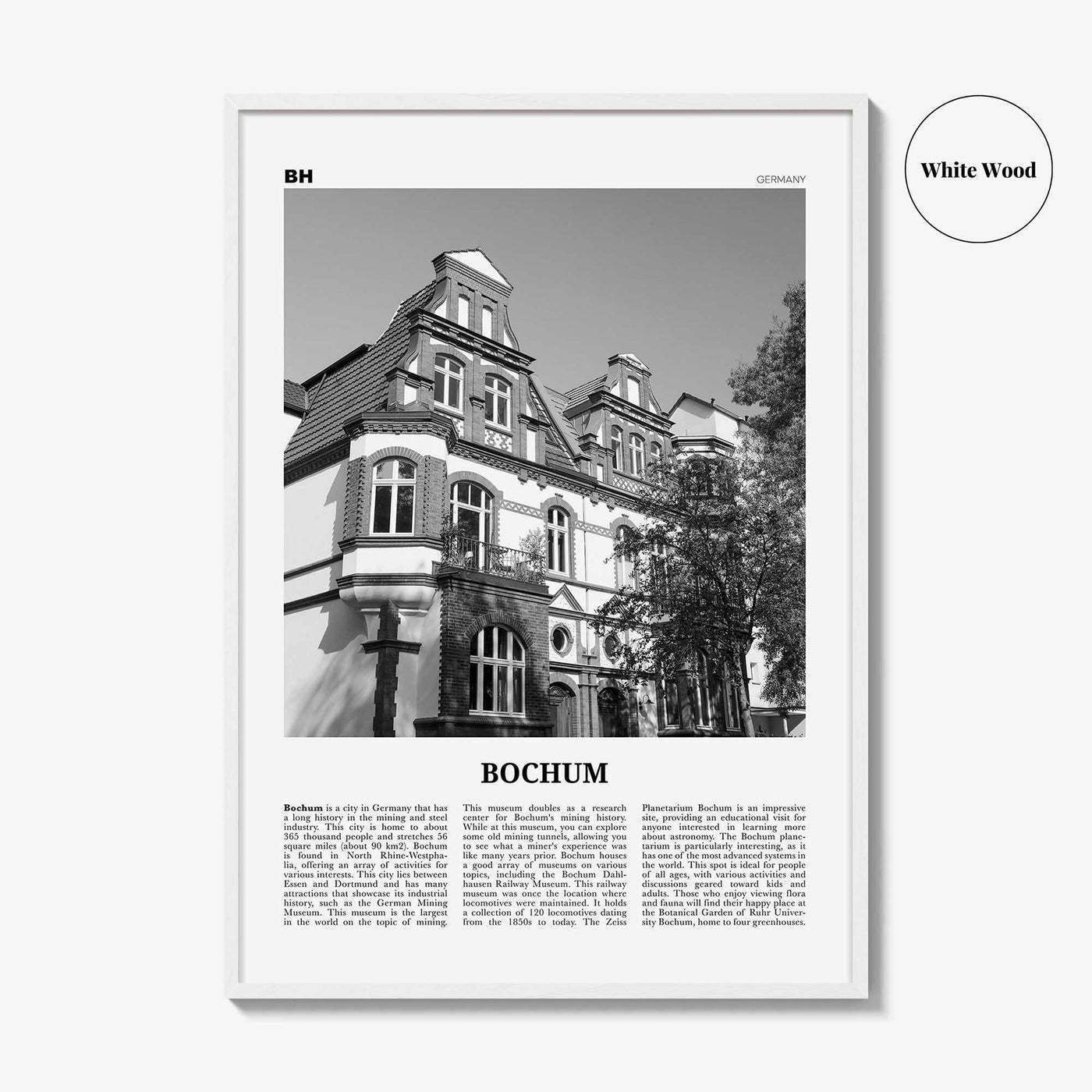 Bochum Print Black and White, Bochum Wall Art, Bochum Poster, Bochum Photo, Bochum Wall Décor, Bochum Map, Germany