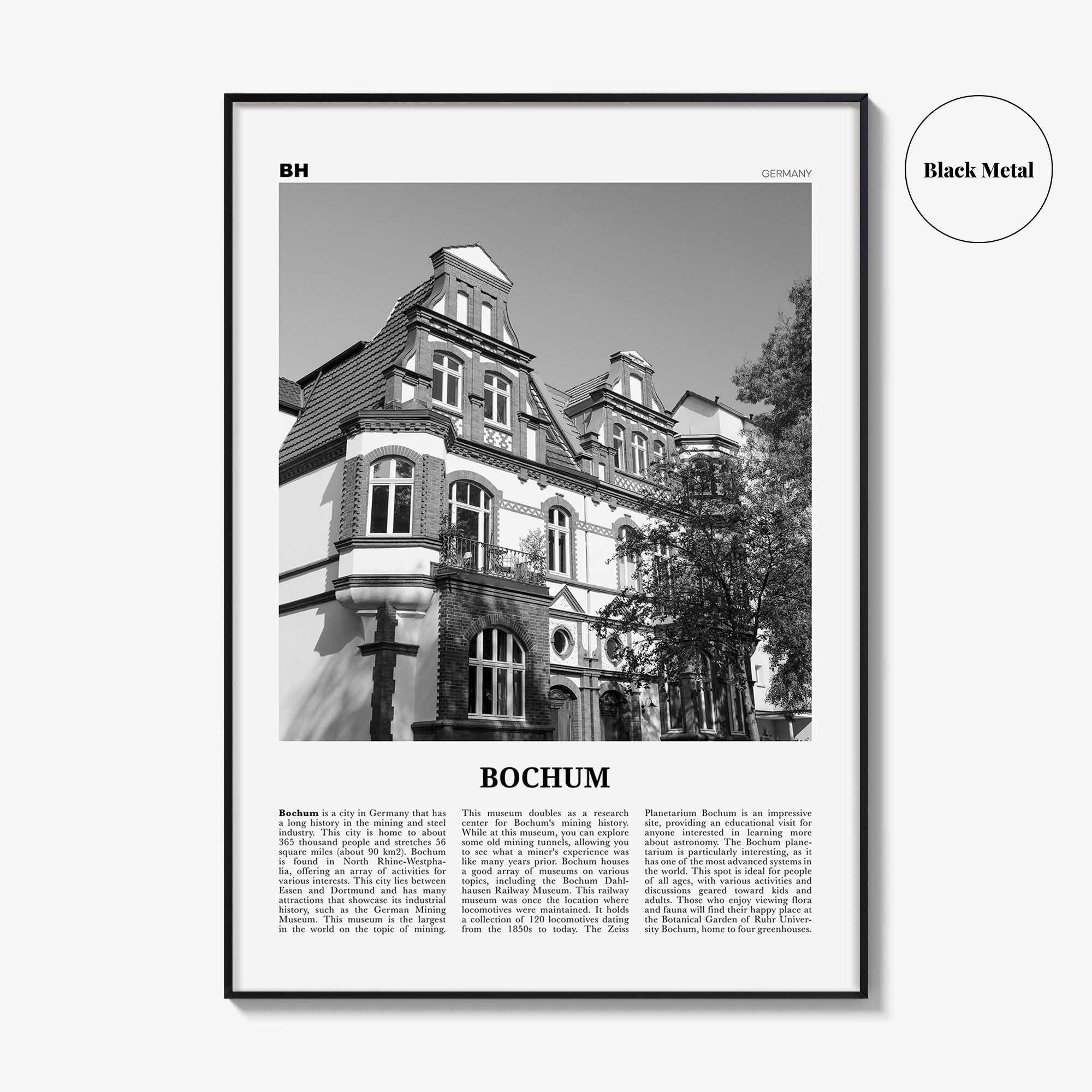 Bochum Print Black and White, Bochum Wall Art, Bochum Poster, Bochum Photo, Bochum Wall Décor, Bochum Map, Germany