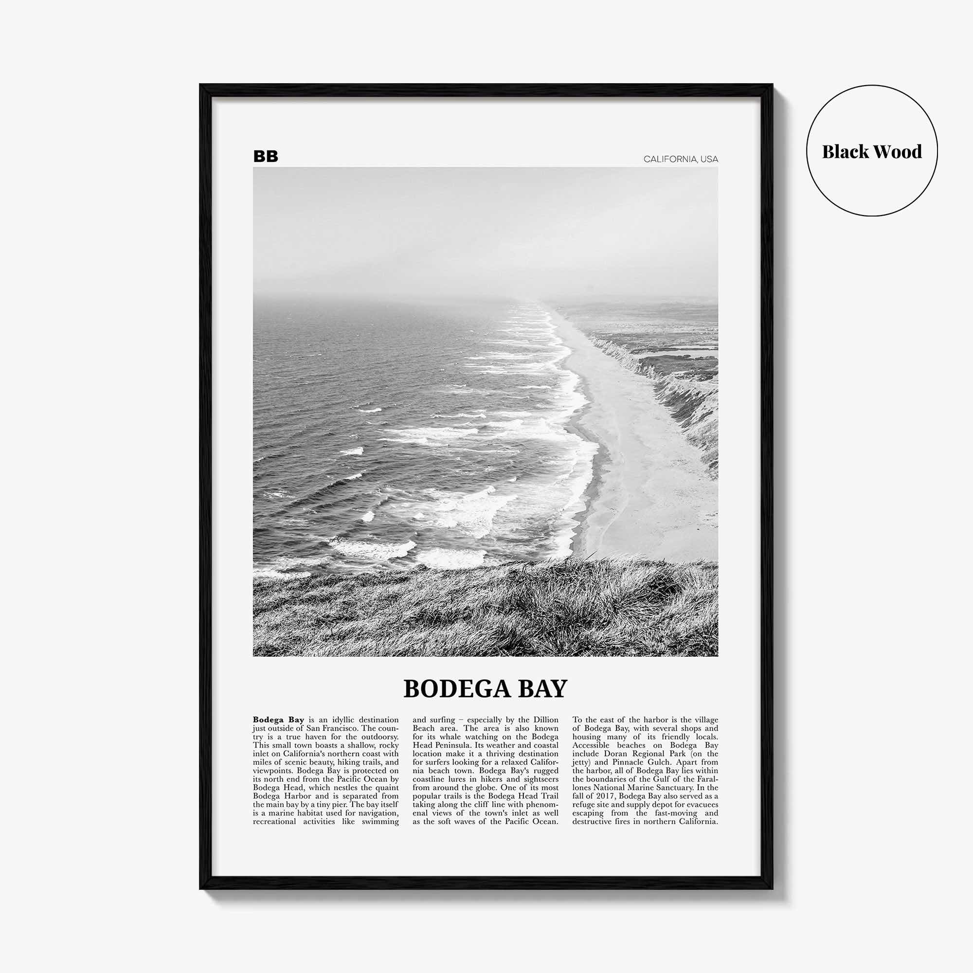 Bodega Bay Print Black and White, Bodega Bay Wall Art, Bodega Bay Poster, Bodega Bay Photo, California, USA, United States, North America