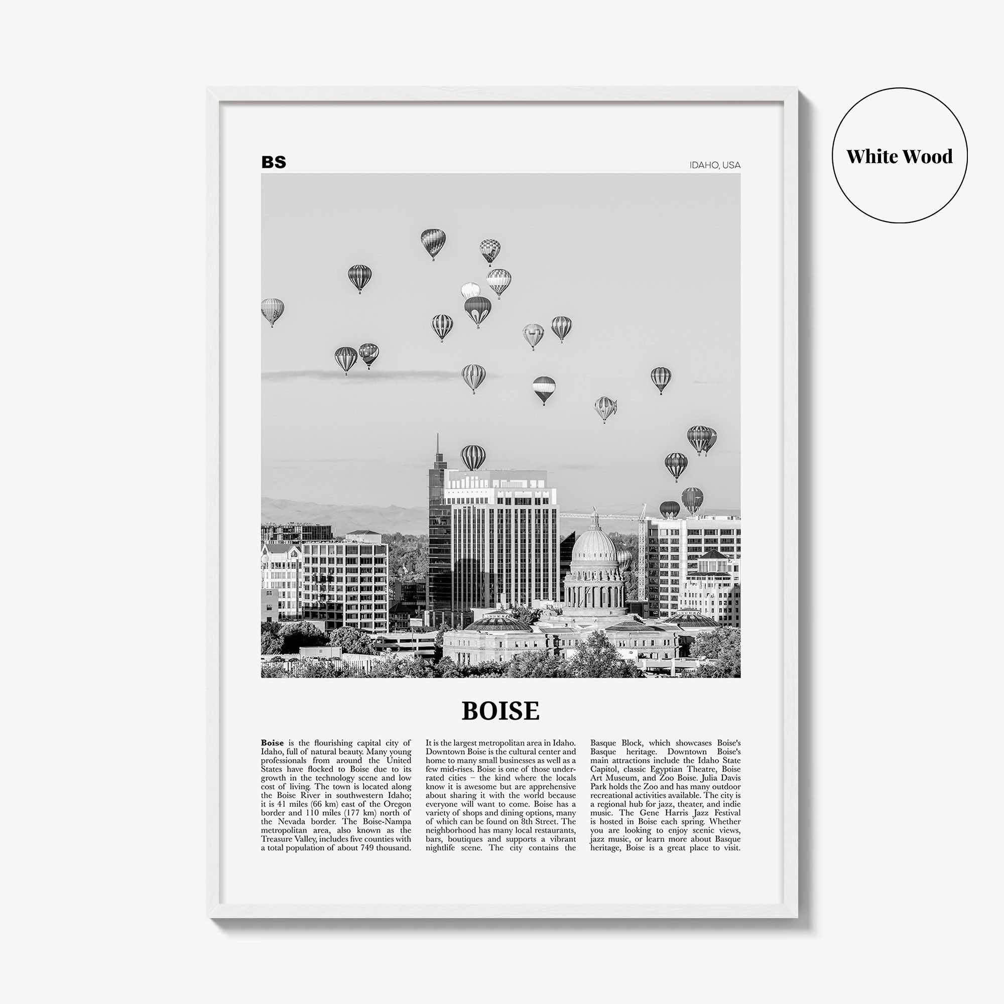 Boise Print Black and White No 1, Boise Wall Art, Boise Poster, Boise Photo, Boise Wall Décor, Idaho, USA, United States, America