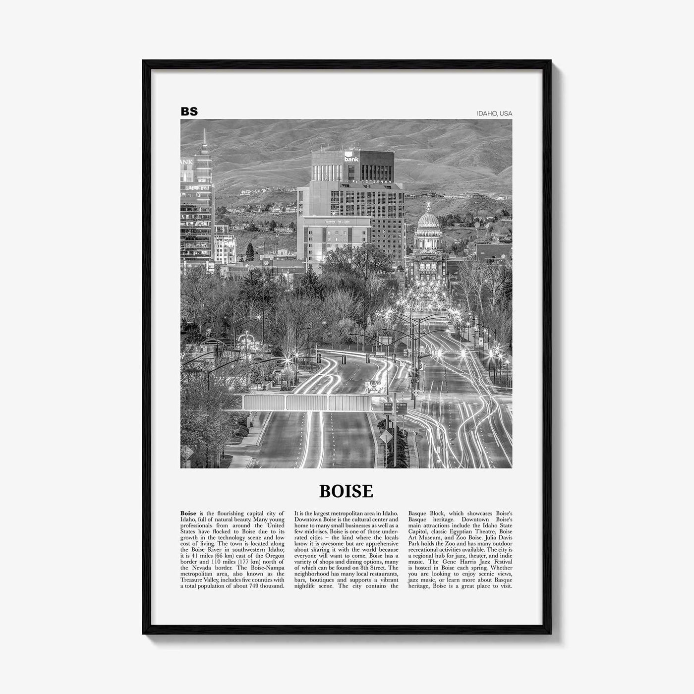 Boise Print Black and White No 2, Boise Wall Art, Boise Poster, Boise Photo, Boise Wall Décor, Idaho, USA, United States, North America