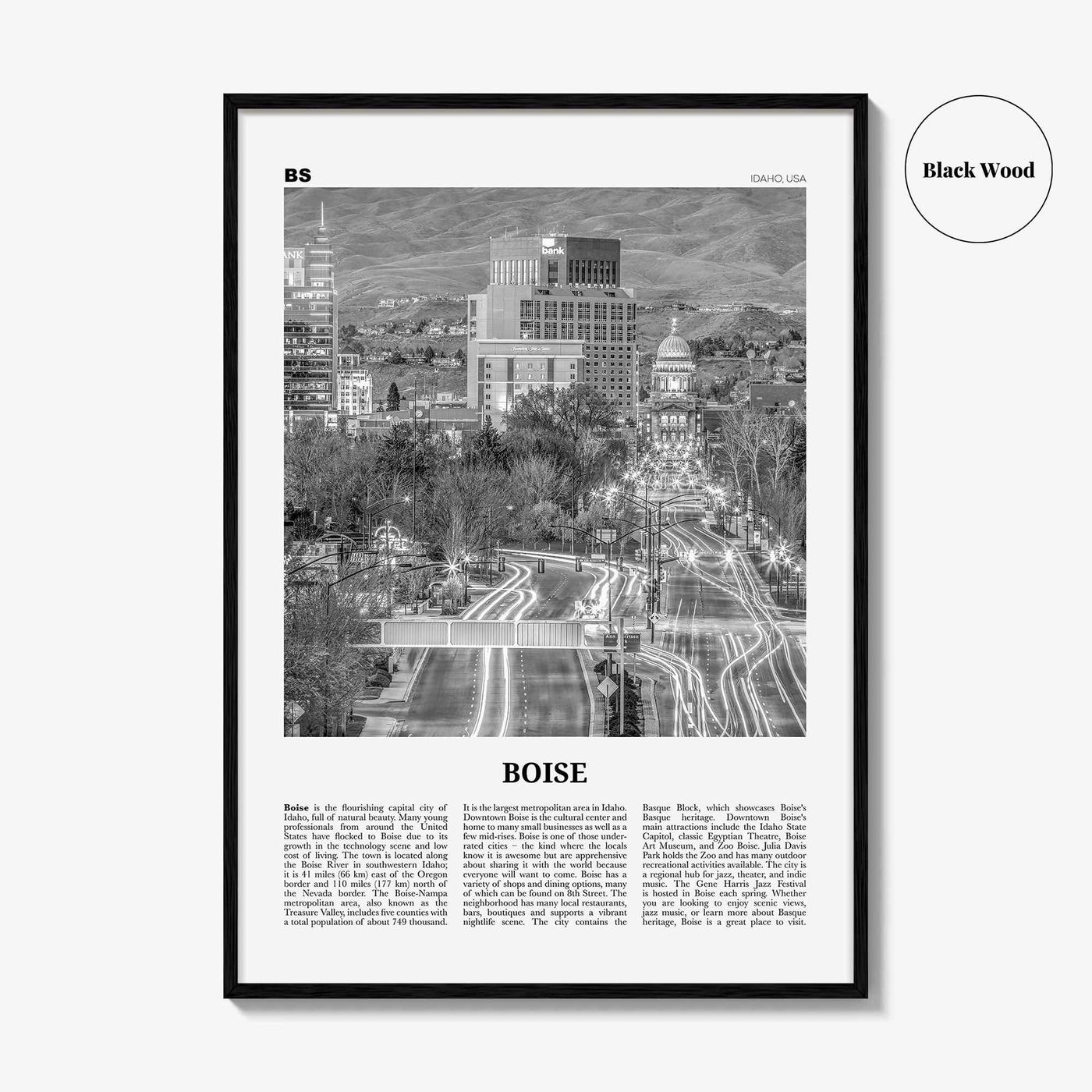 Boise Print Black and White No 2, Boise Wall Art, Boise Poster, Boise Photo, Boise Wall Décor, Idaho, USA, United States, North America