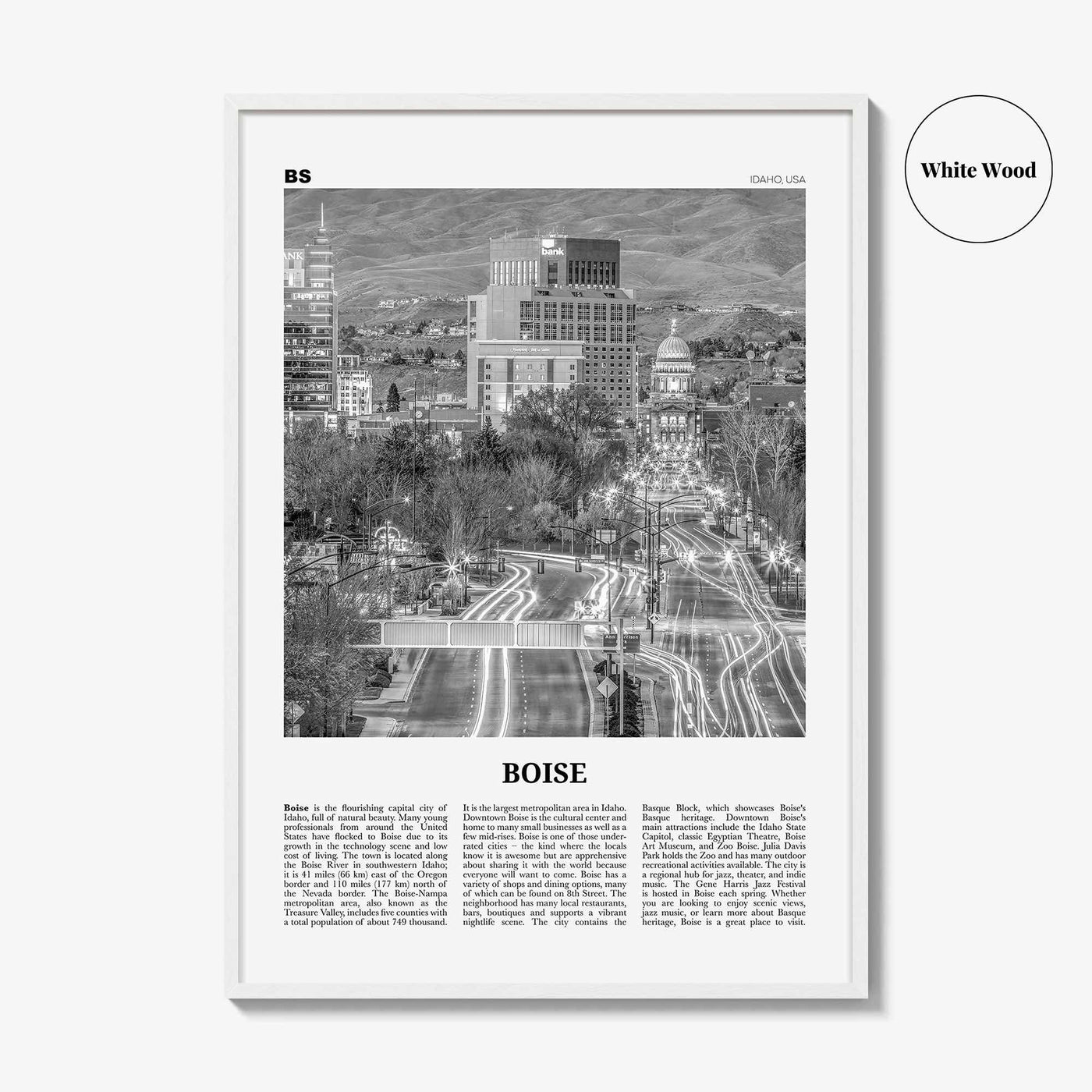 Boise Print Black and White No 2, Boise Wall Art, Boise Poster, Boise Photo, Boise Wall Décor, Idaho, USA, United States, North America