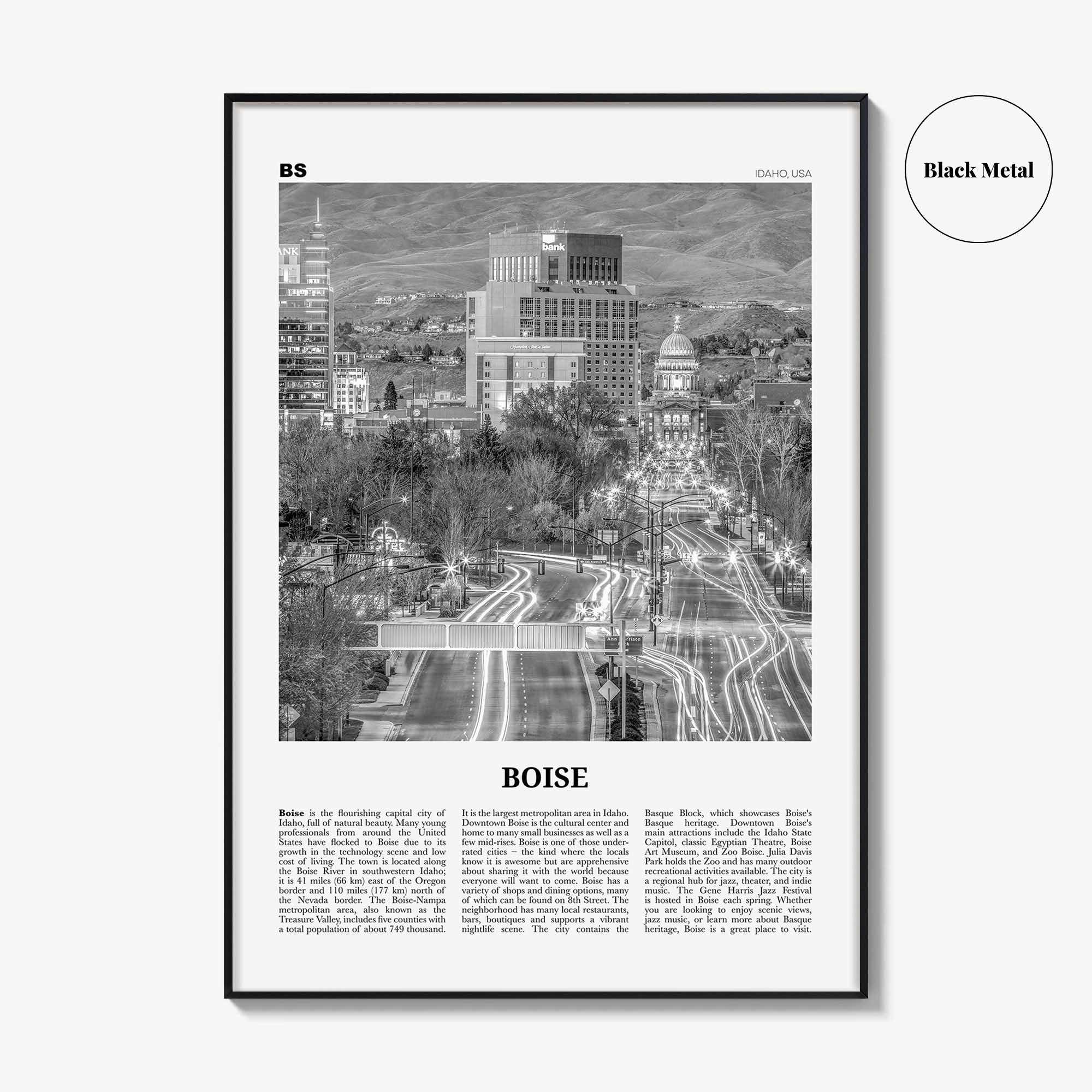 Boise Print Black and White No 2, Boise Wall Art, Boise Poster, Boise Photo, Boise Wall Décor, Idaho, USA, United States, North America