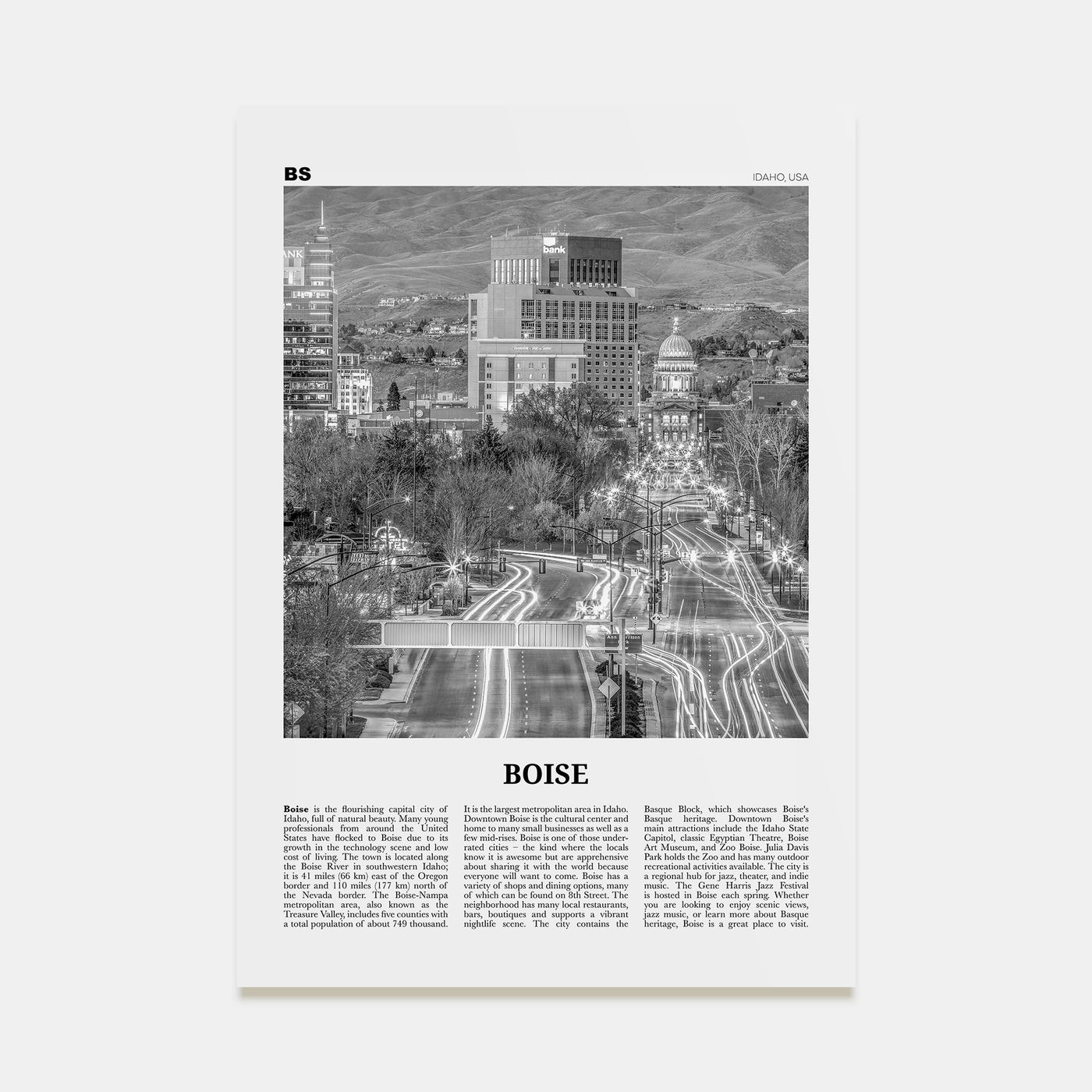 Boise Travel B&W No 2 Poster