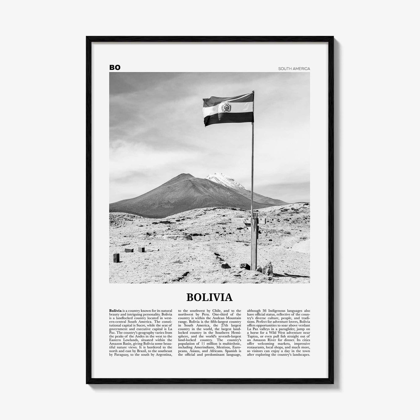 Bolivia Print Black and White, Bolivia Wall Art, Bolivia Poster, Bolivia Photo, Sucre, La Paz, Santa Cruz de Sierra, South America
